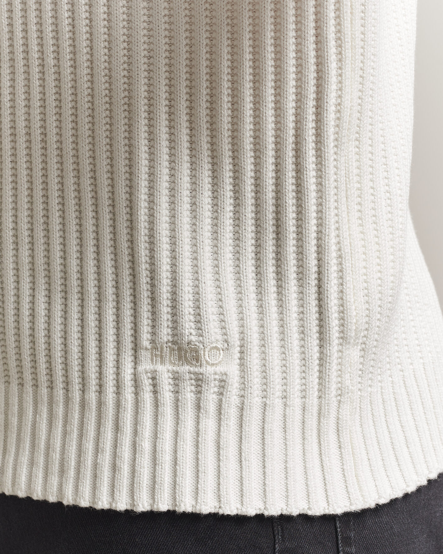Mies | Puserot | HUGO | Sribban Cotton Knitted Sweater Natural