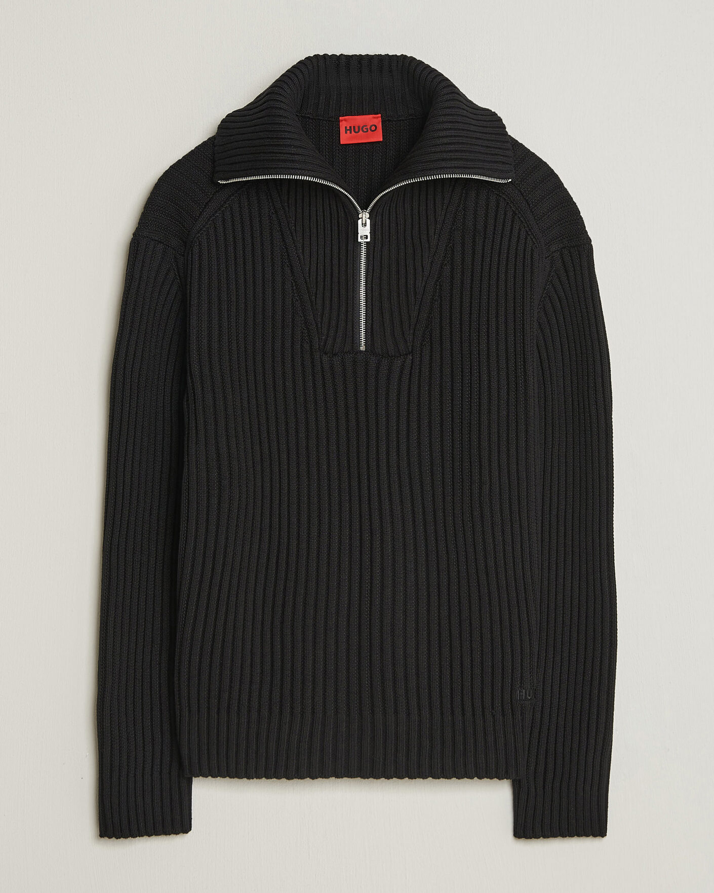 Mies | Puserot | HUGO | Srtithon Cotton Knitted Half Zip Black
