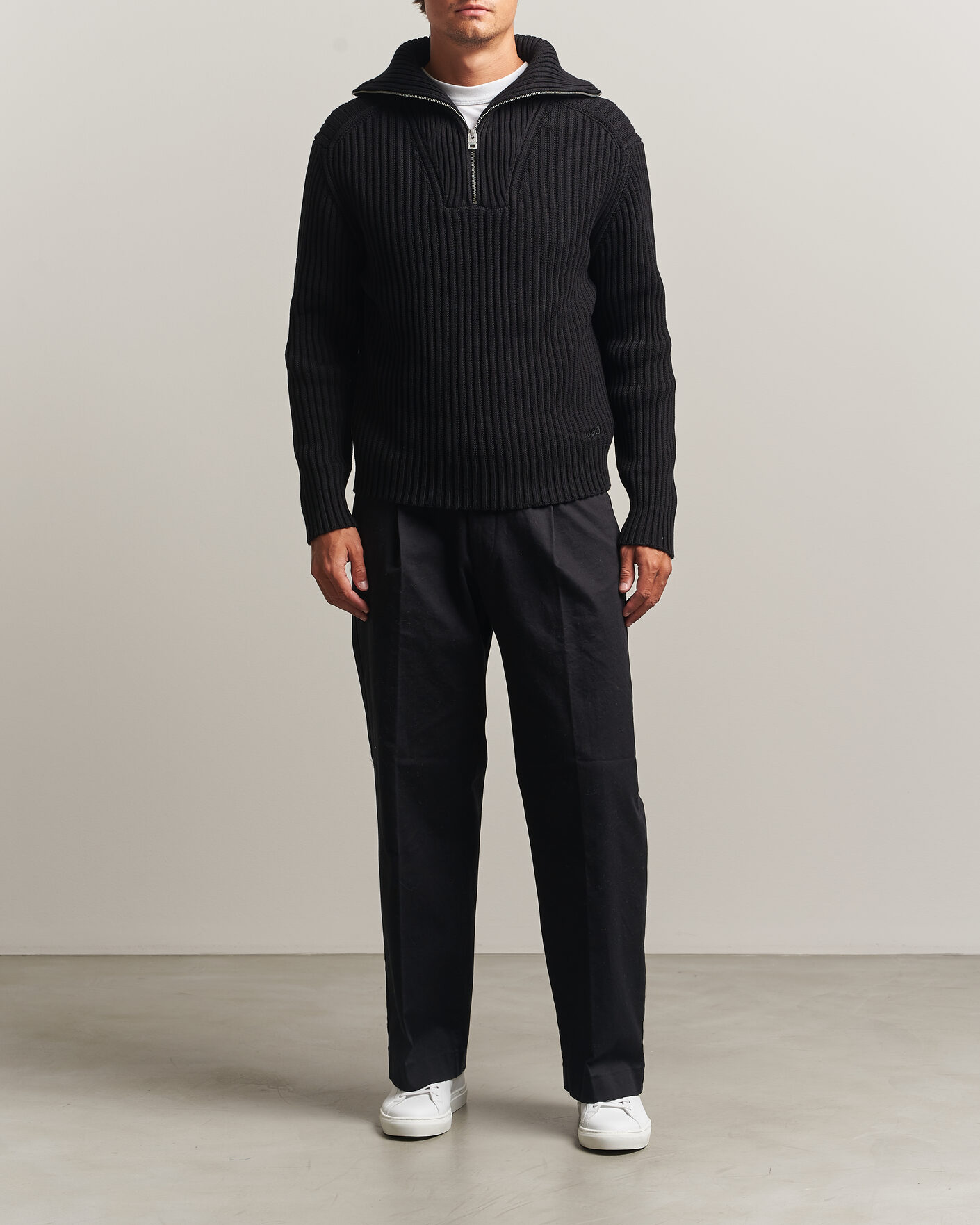 Mies | Puserot | HUGO | Srtithon Cotton Knitted Half Zip Black