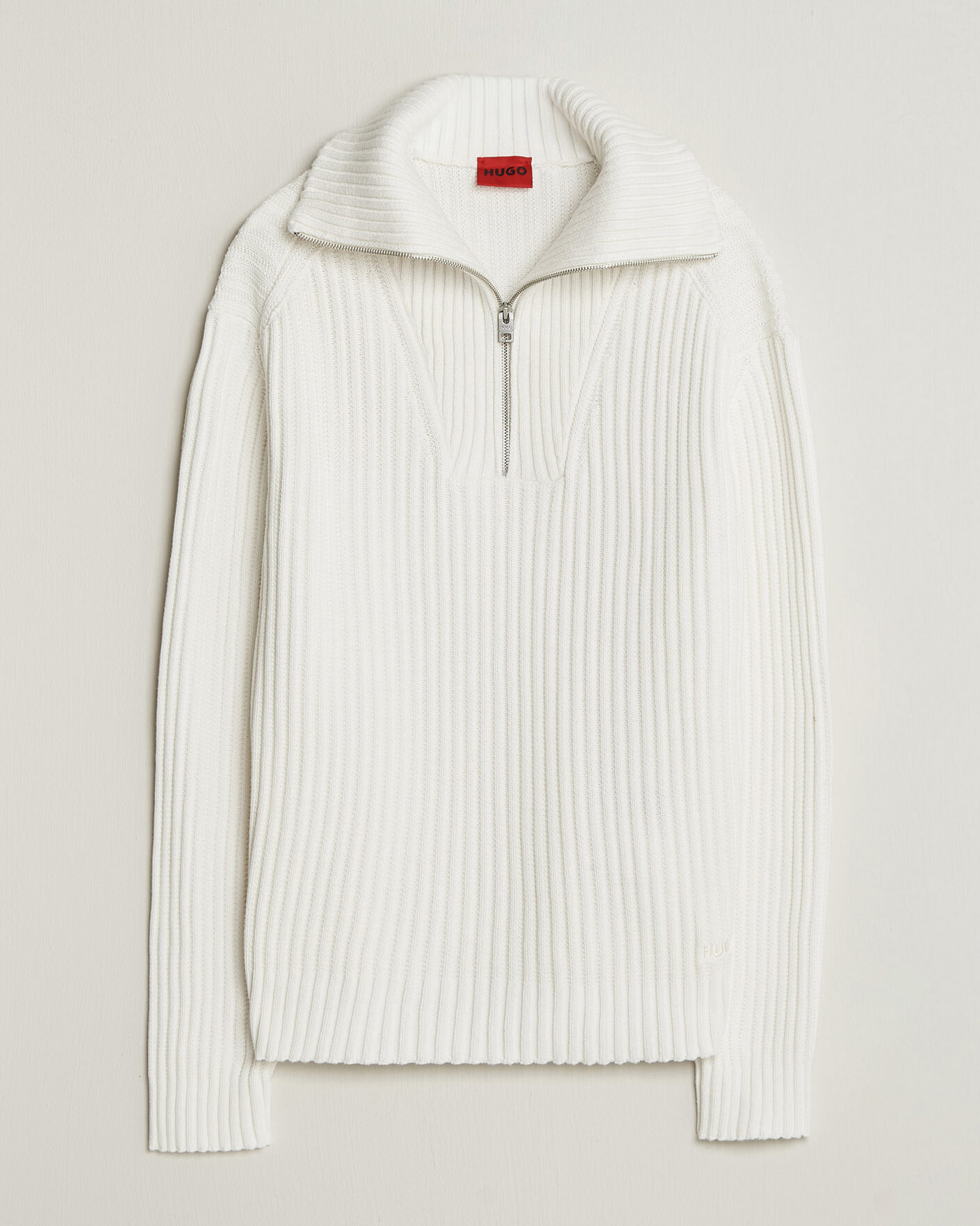 Mies | Puserot | HUGO | Srtithon Cotton Knitted Half Zip Natural