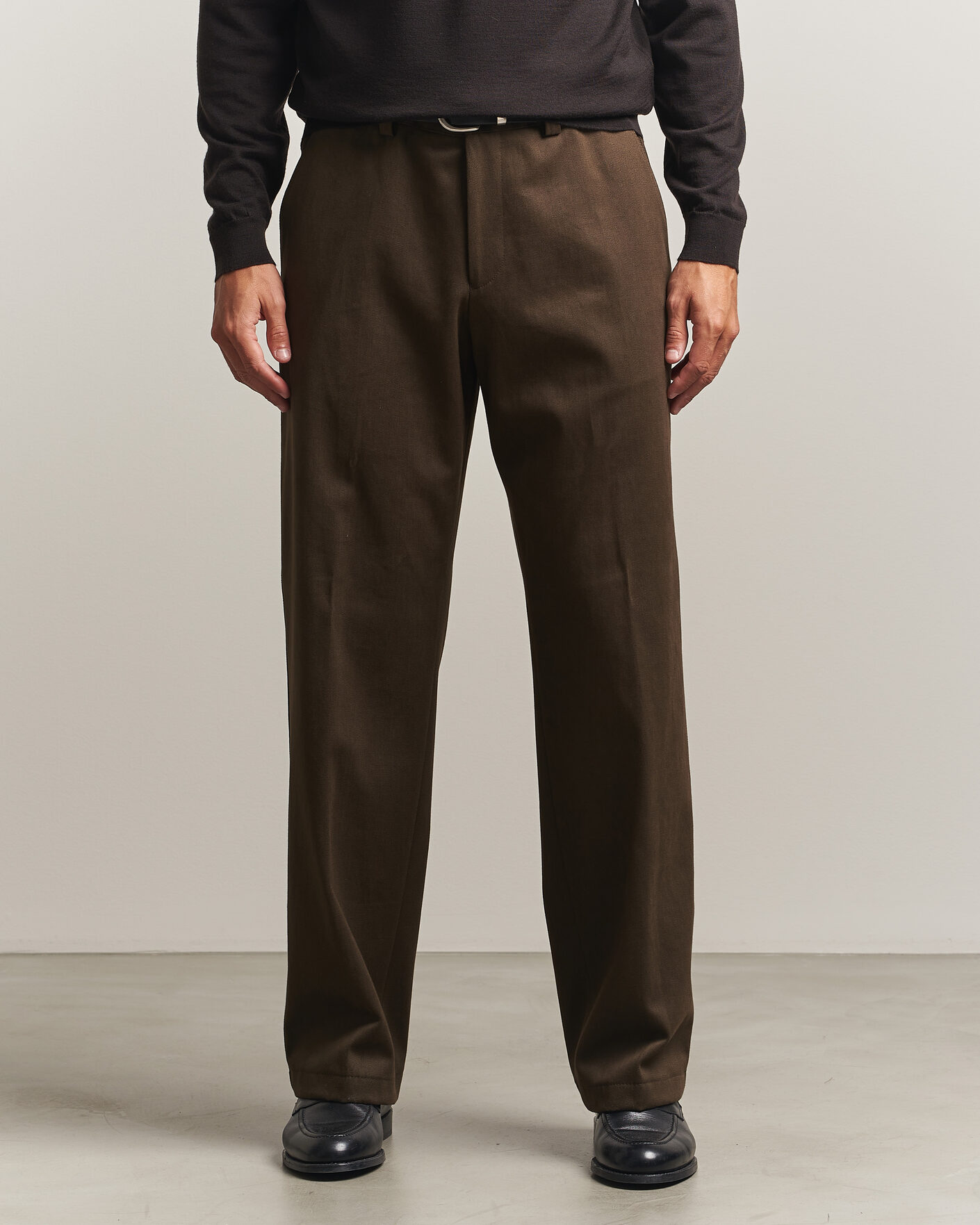 Mies | Housut | BOSS CAMEL | Pave Brushed Cotton Pleated Trousers Open Green