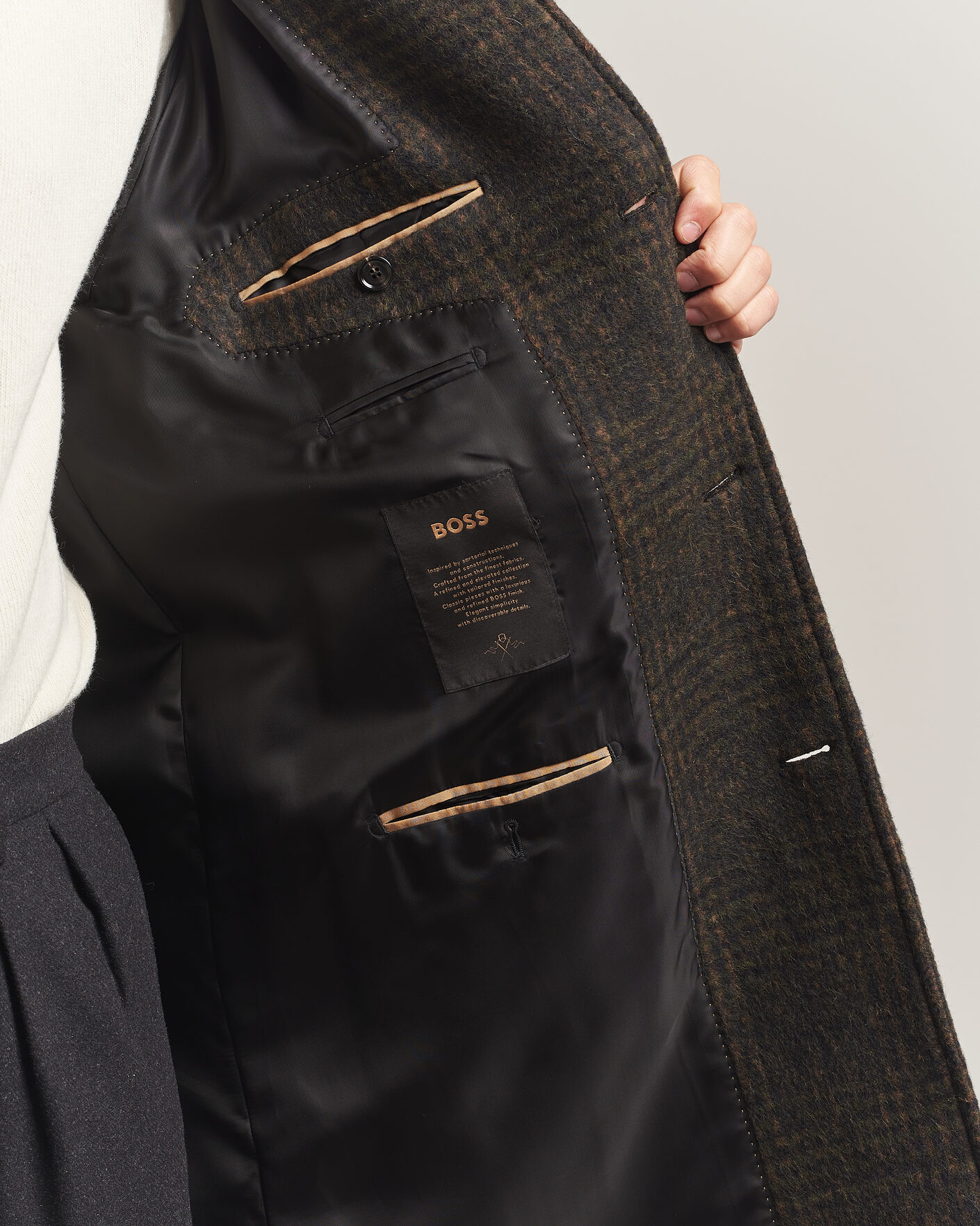 Mies | Takit | BOSS CAMEL | Cohn Wool Checked Coat Open Green