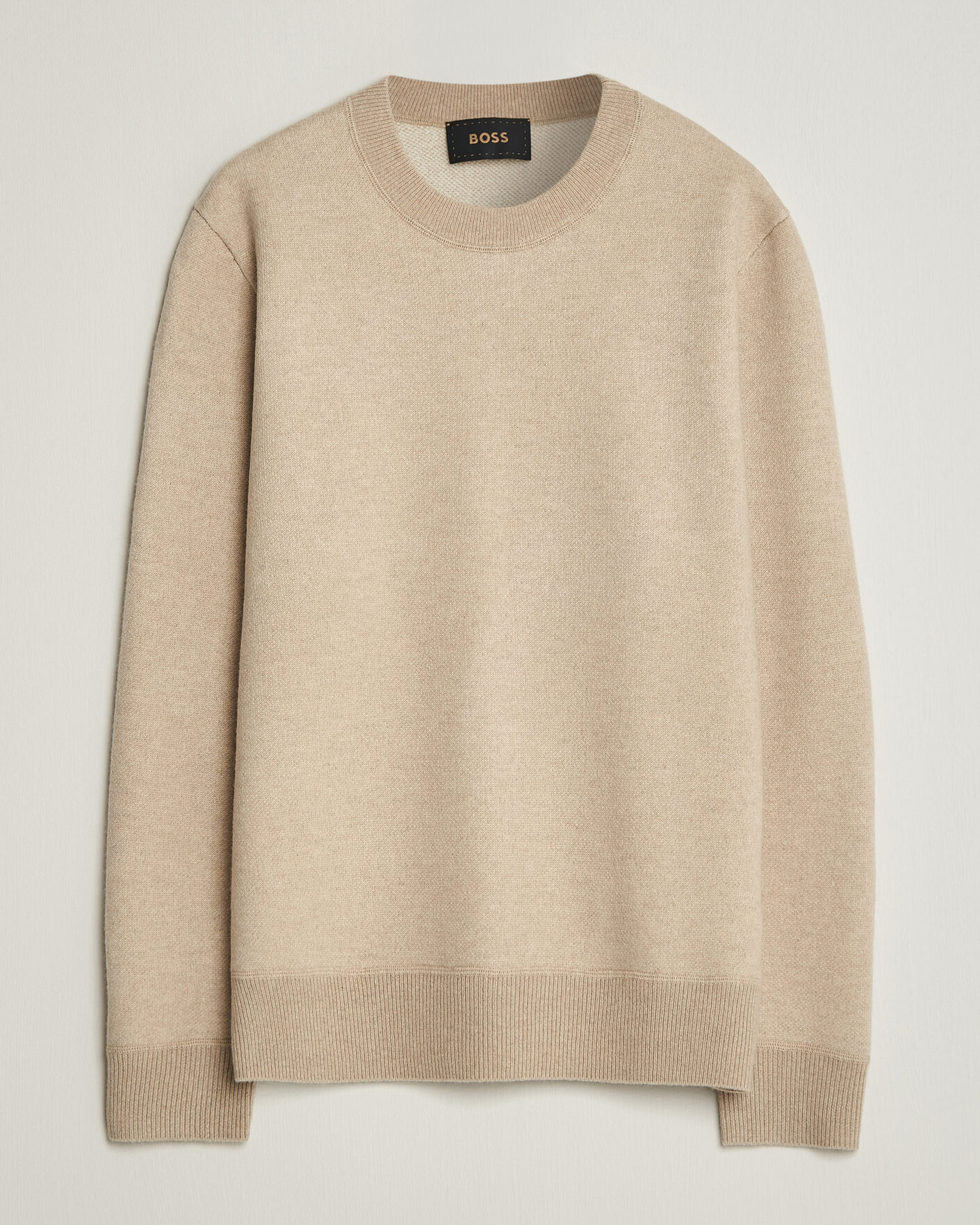 Mies | Puserot | BOSS CAMEL | Farrison Wool Knitted Sweater Light Beige