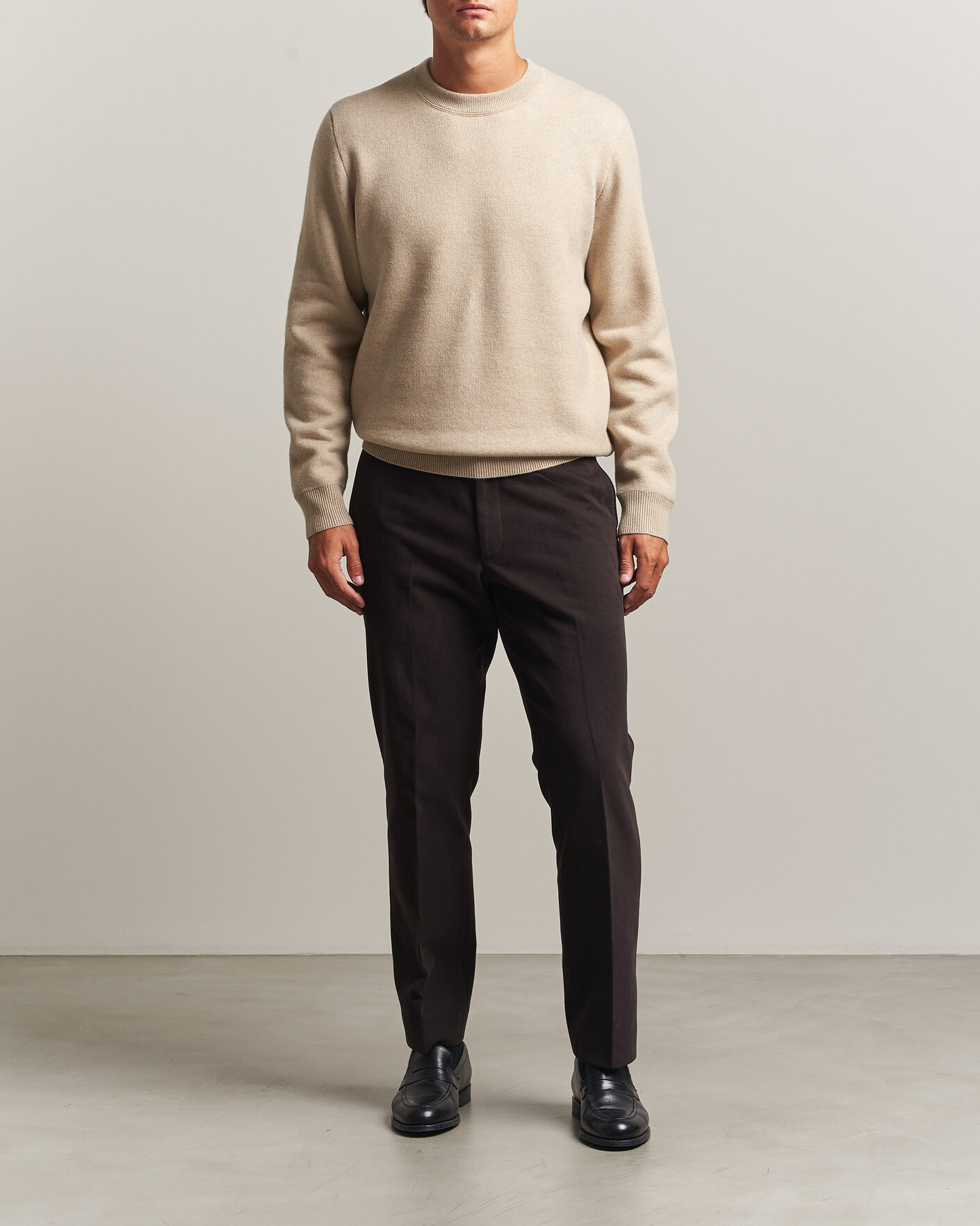 Mies | Puserot | BOSS CAMEL | Farrison Wool Knitted Sweater Light Beige