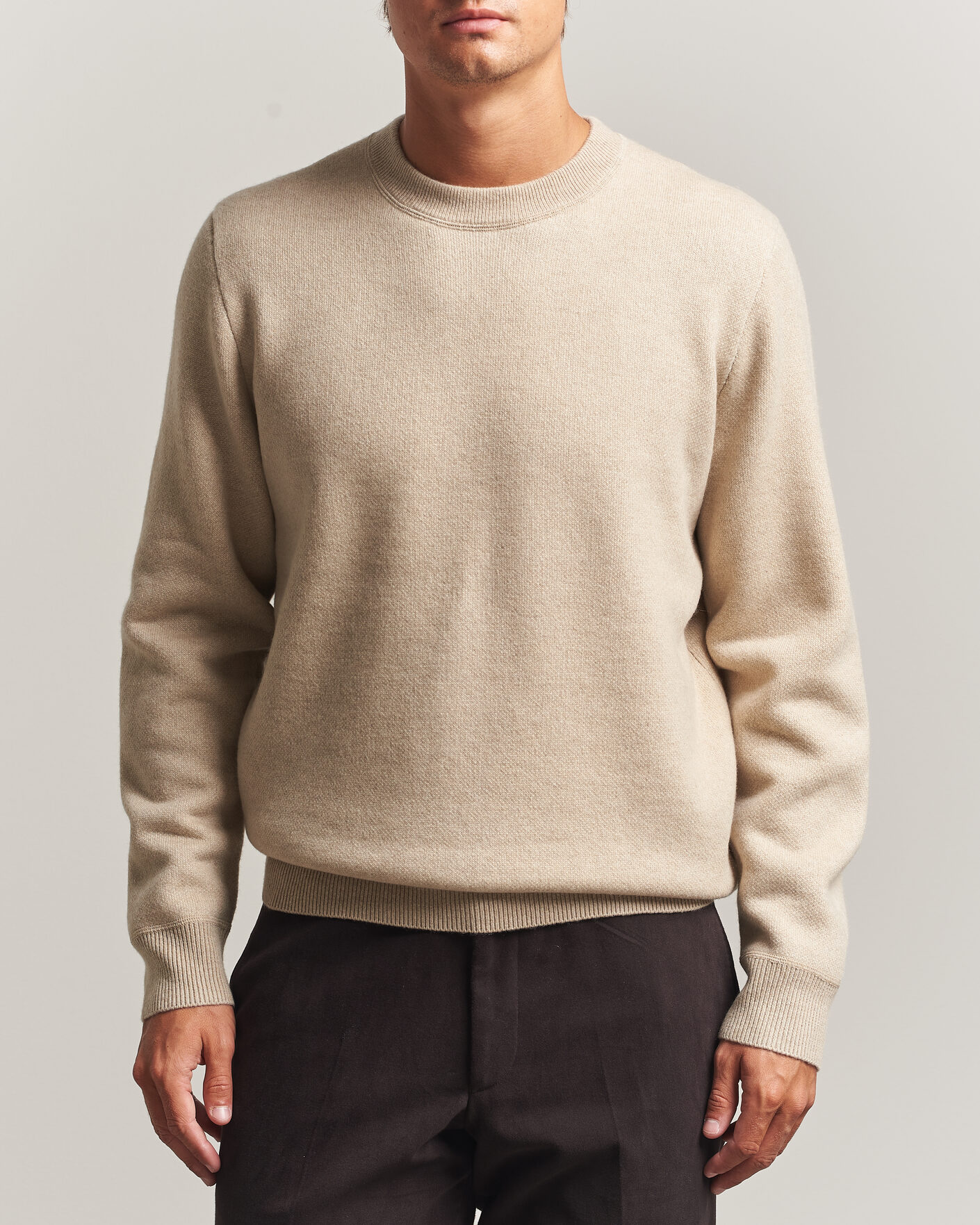 Mies | Puserot | BOSS CAMEL | Farrison Wool Knitted Sweater Light Beige