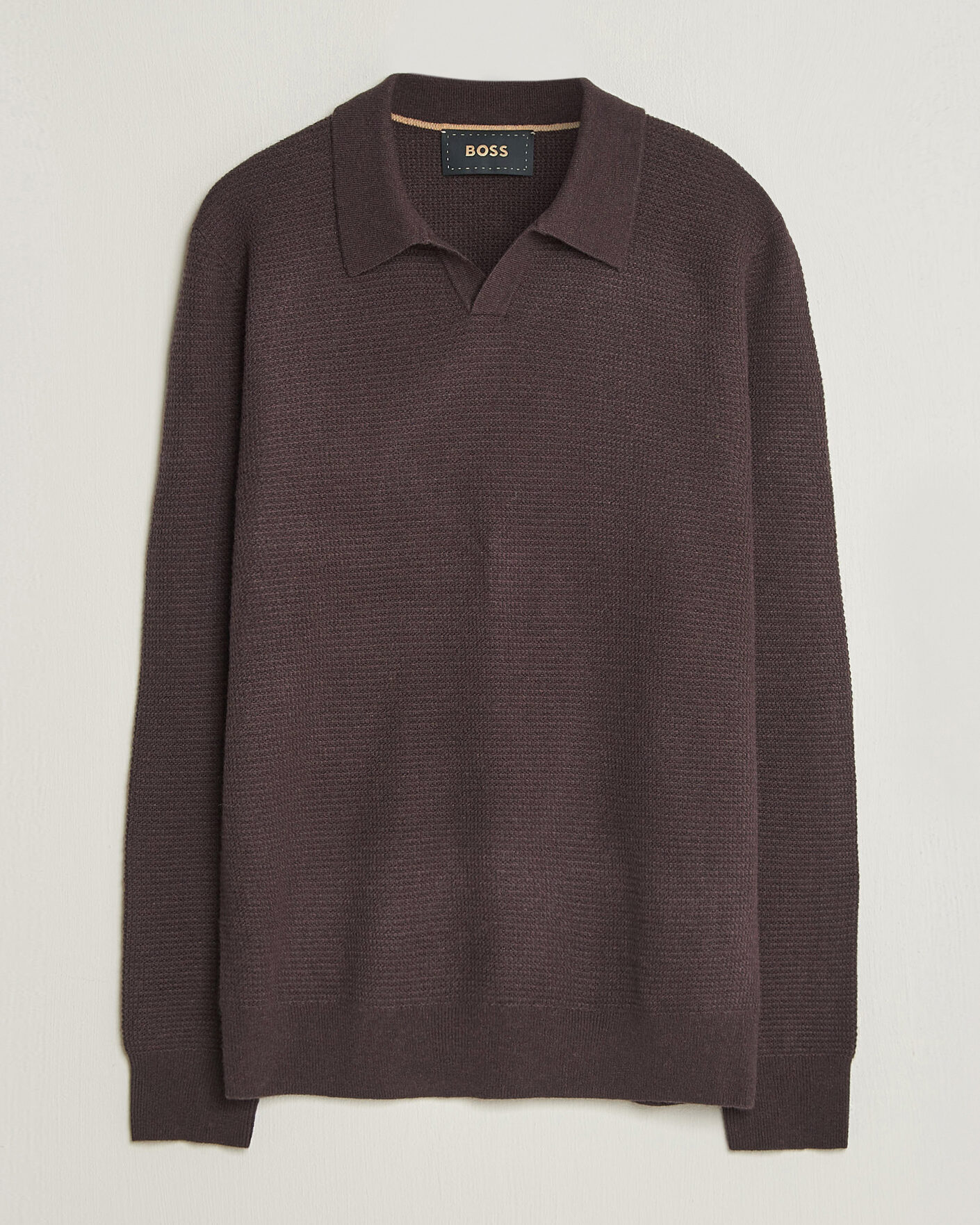 Mies | Puserot | BOSS CAMEL | Filo Wool Knitted Polo Open Brown