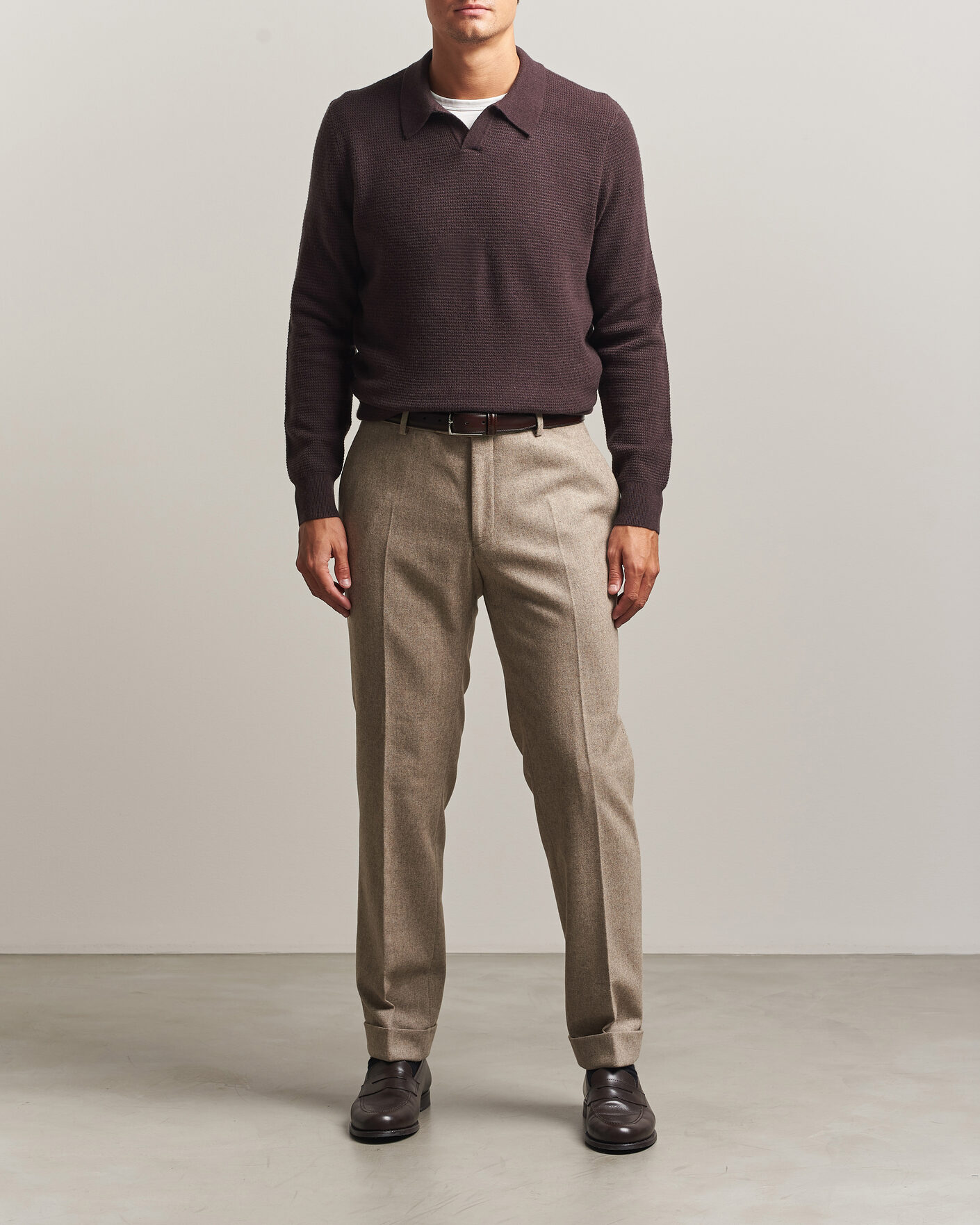 Mies | Puserot | BOSS CAMEL | Filo Wool Knitted Polo Open Brown