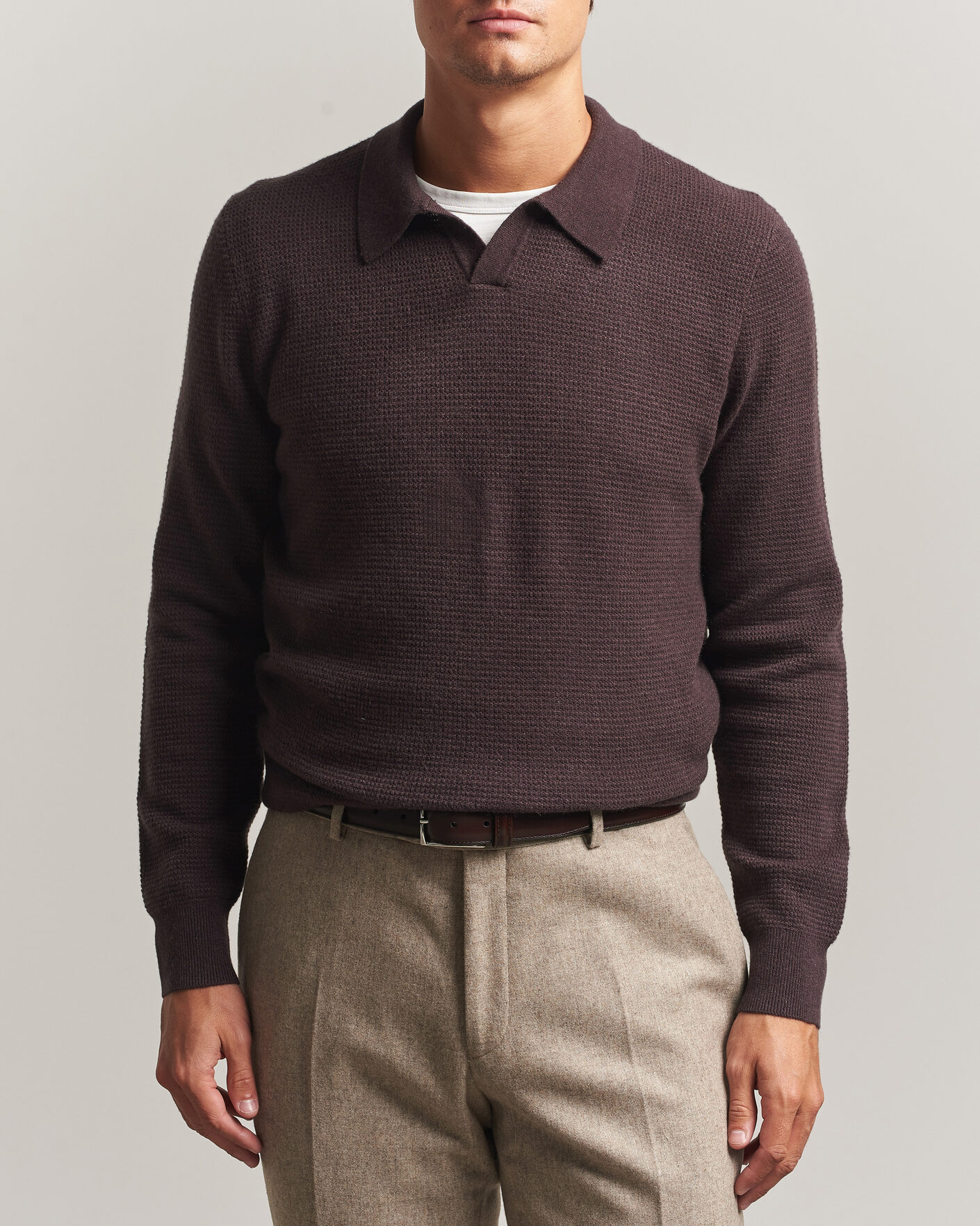 Mies | Puserot | BOSS CAMEL | Filo Wool Knitted Polo Open Brown