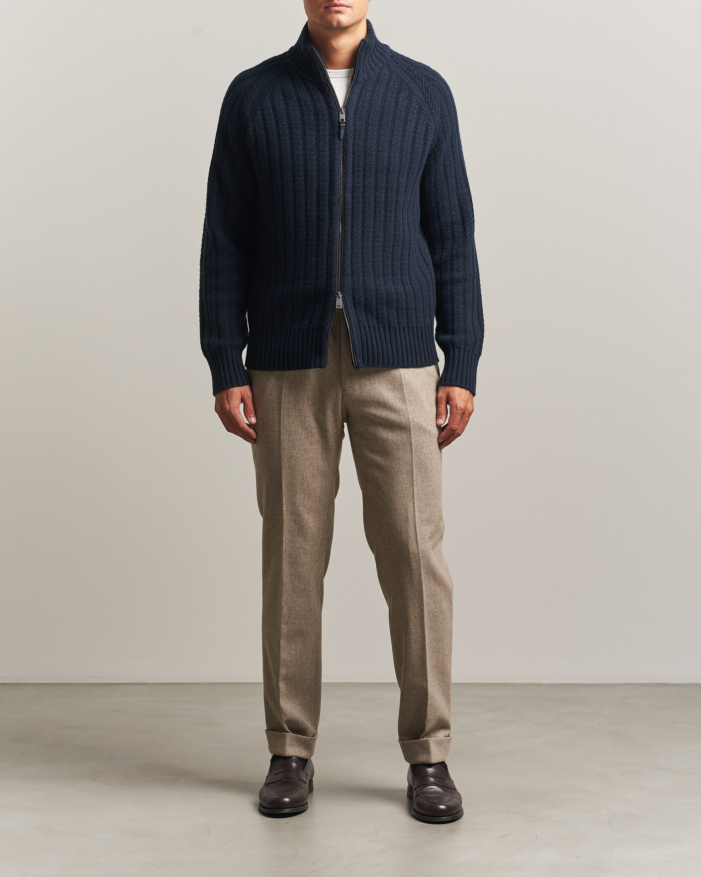 Mies | Puserot | BOSS CAMEL | Filane Wool Knitted Full Zip Dark Blue