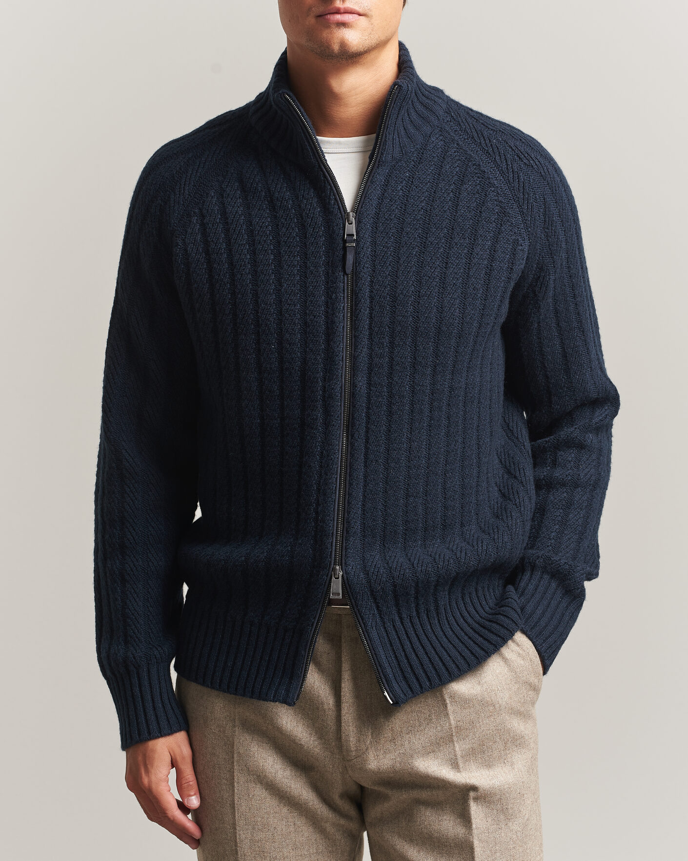 Mies | Puserot | BOSS CAMEL | Filane Wool Knitted Full Zip Dark Blue