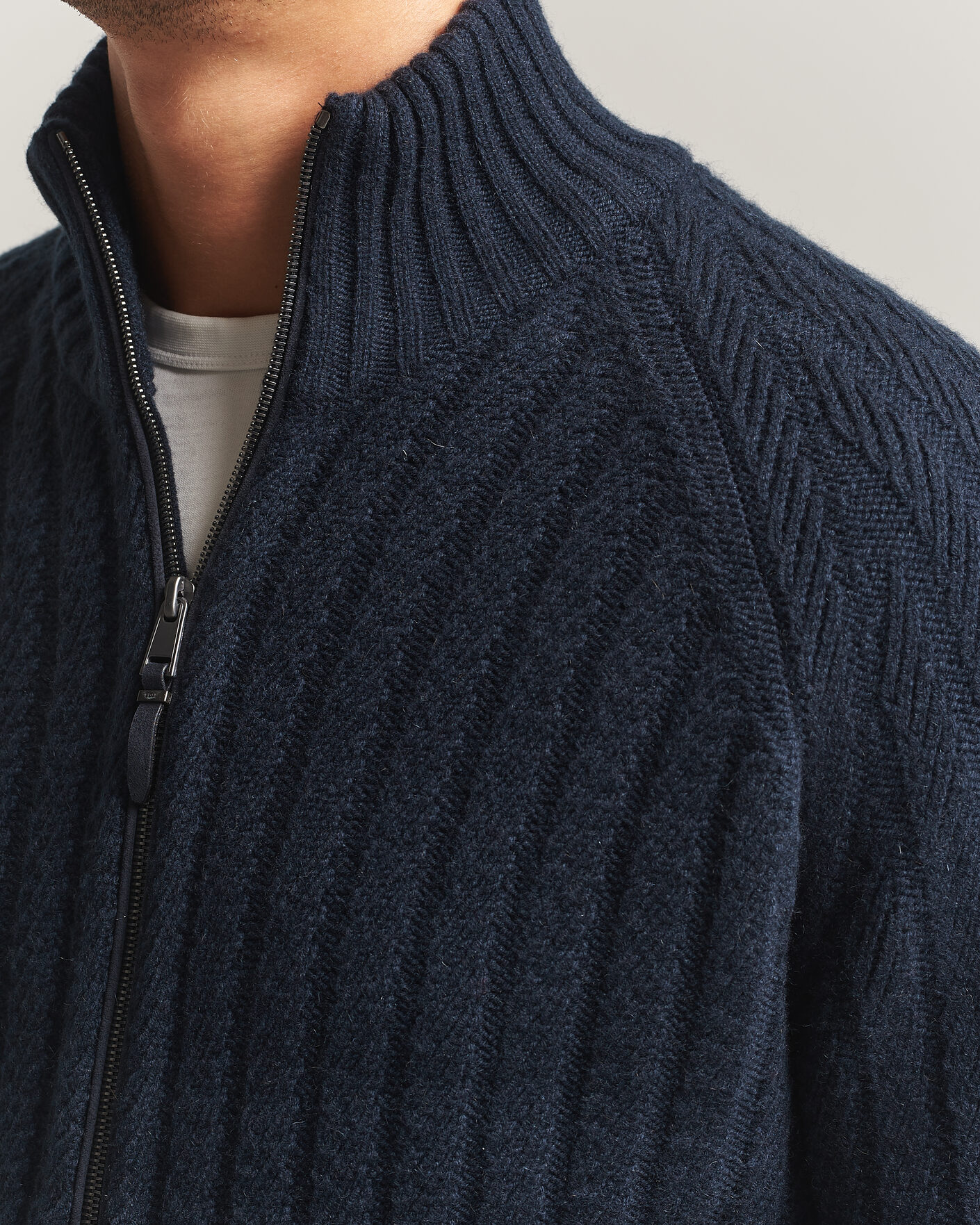 Mies | Puserot | BOSS CAMEL | Filane Wool Knitted Full Zip Dark Blue
