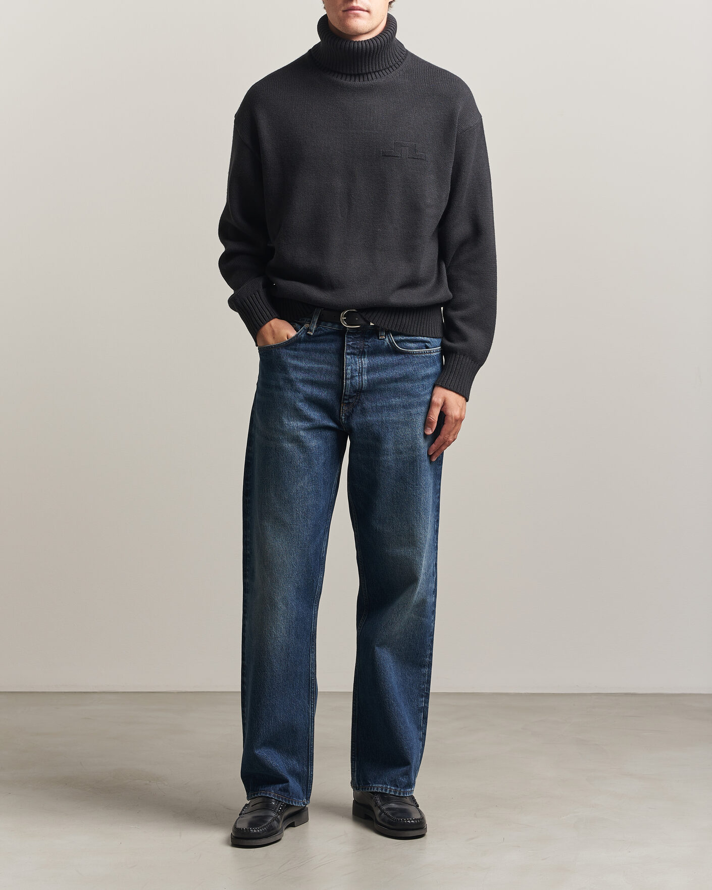 Mies | Puserot | J.Lindeberg | Eddy Wool/Cotton Knitted Turtleneck Black