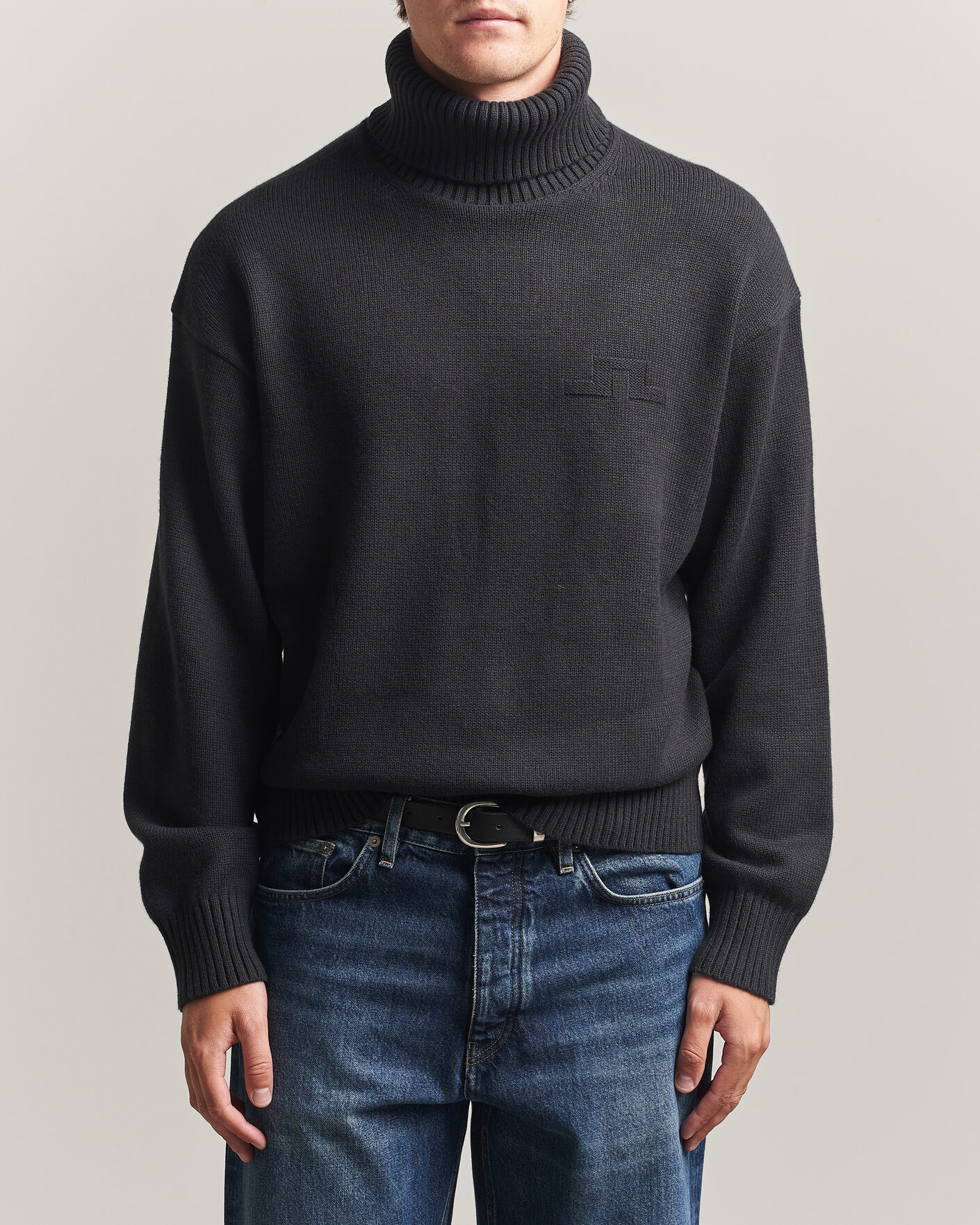 Mies | Puserot | J.Lindeberg | Eddy Wool/Cotton Knitted Turtleneck Black