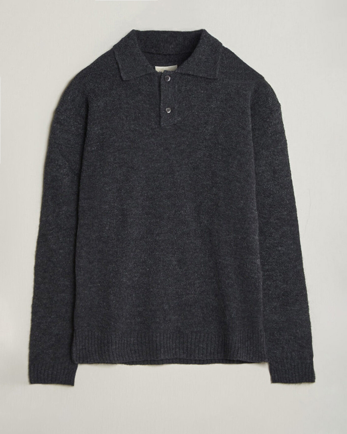 Mies | Puserot | Forét | Alpine Polo Knit Dark Grey Melange