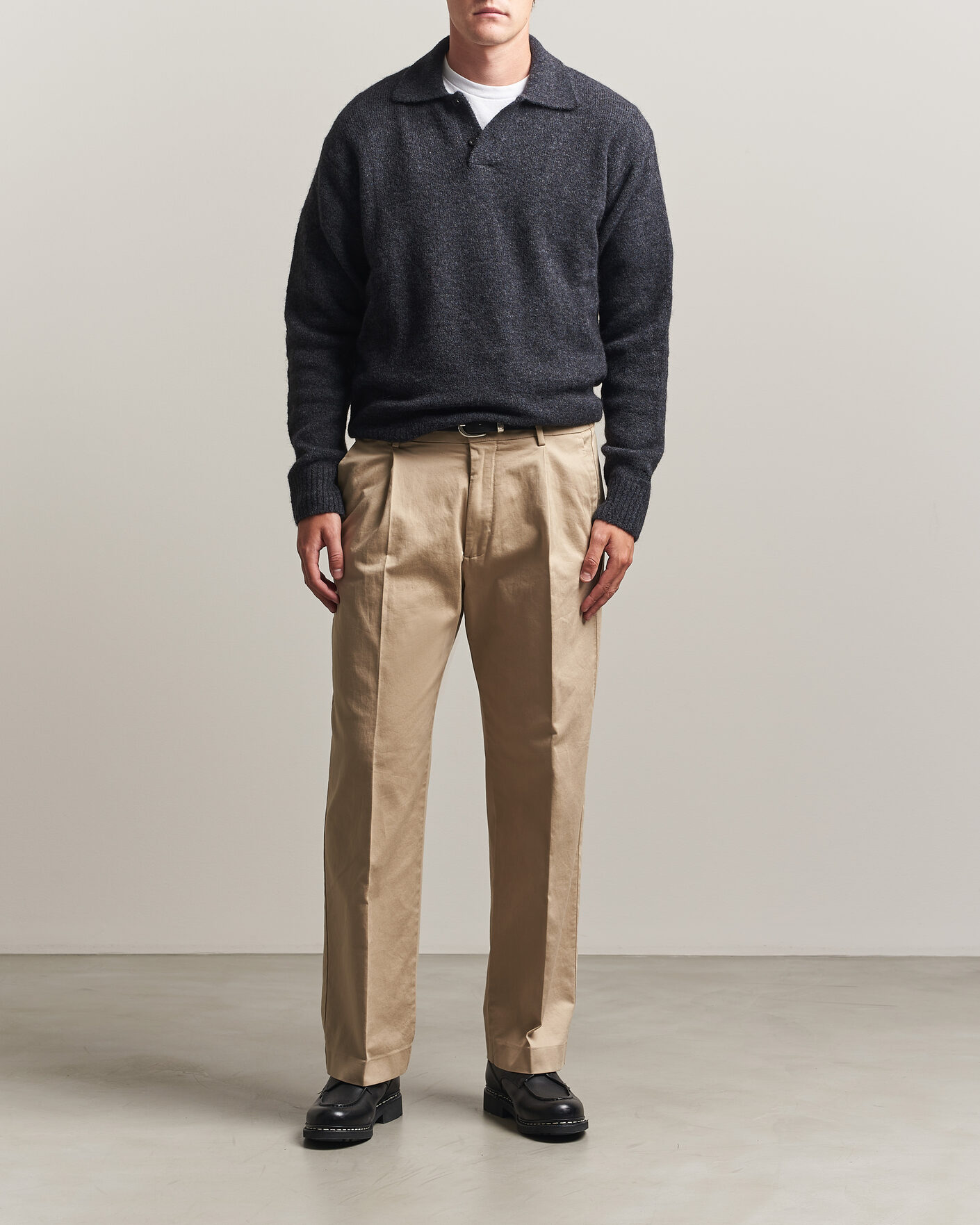 Mies | Puserot | Forét | Alpine Polo Knit Dark Grey Melange