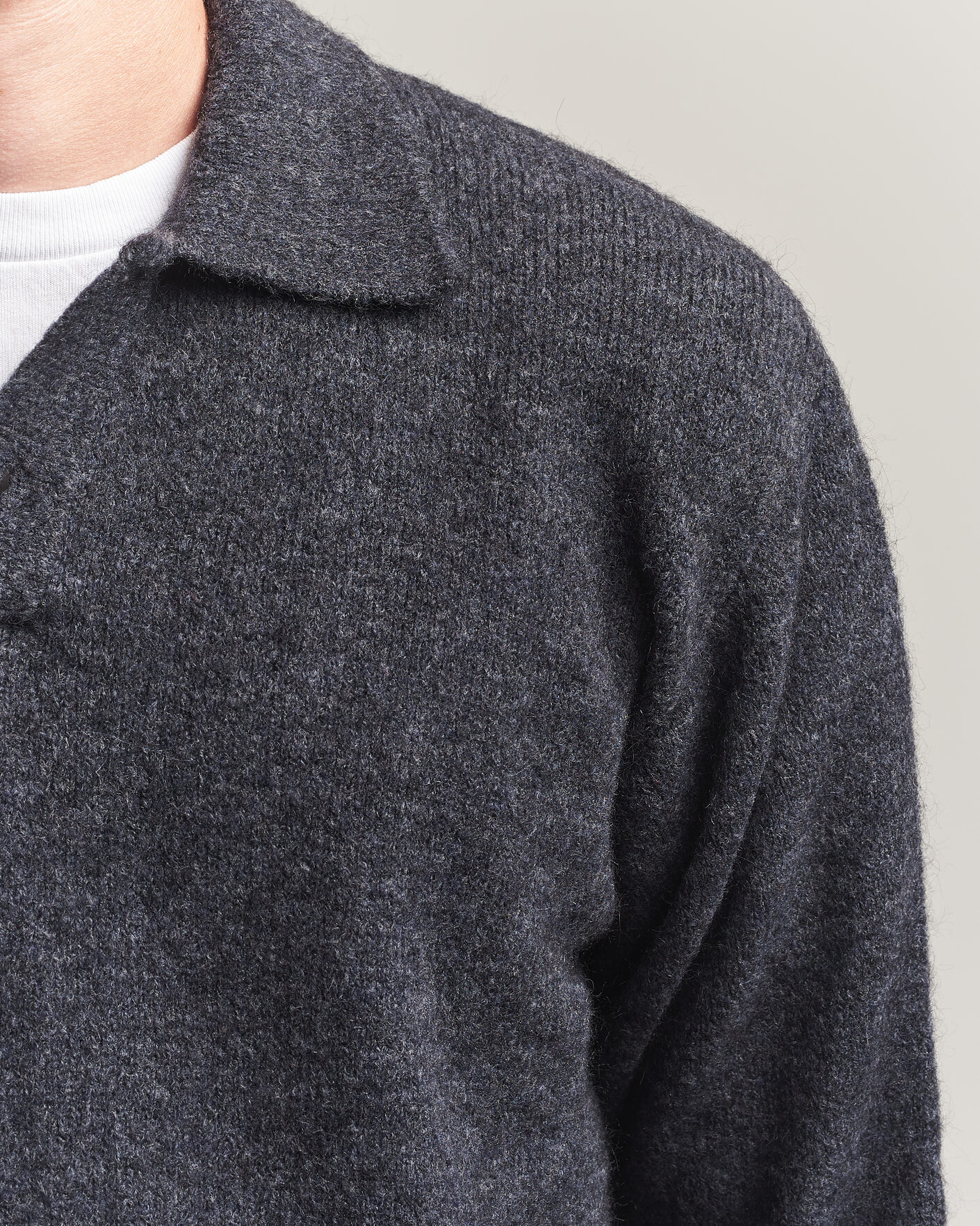 Mies | Puserot | Forét | Alpine Polo Knit Dark Grey Melange