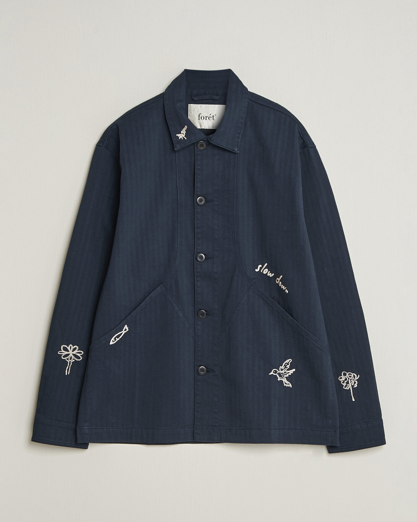 Mies | Kauluspaidat | Forét | Berry Herringbone Embroidery Overshirt Navy