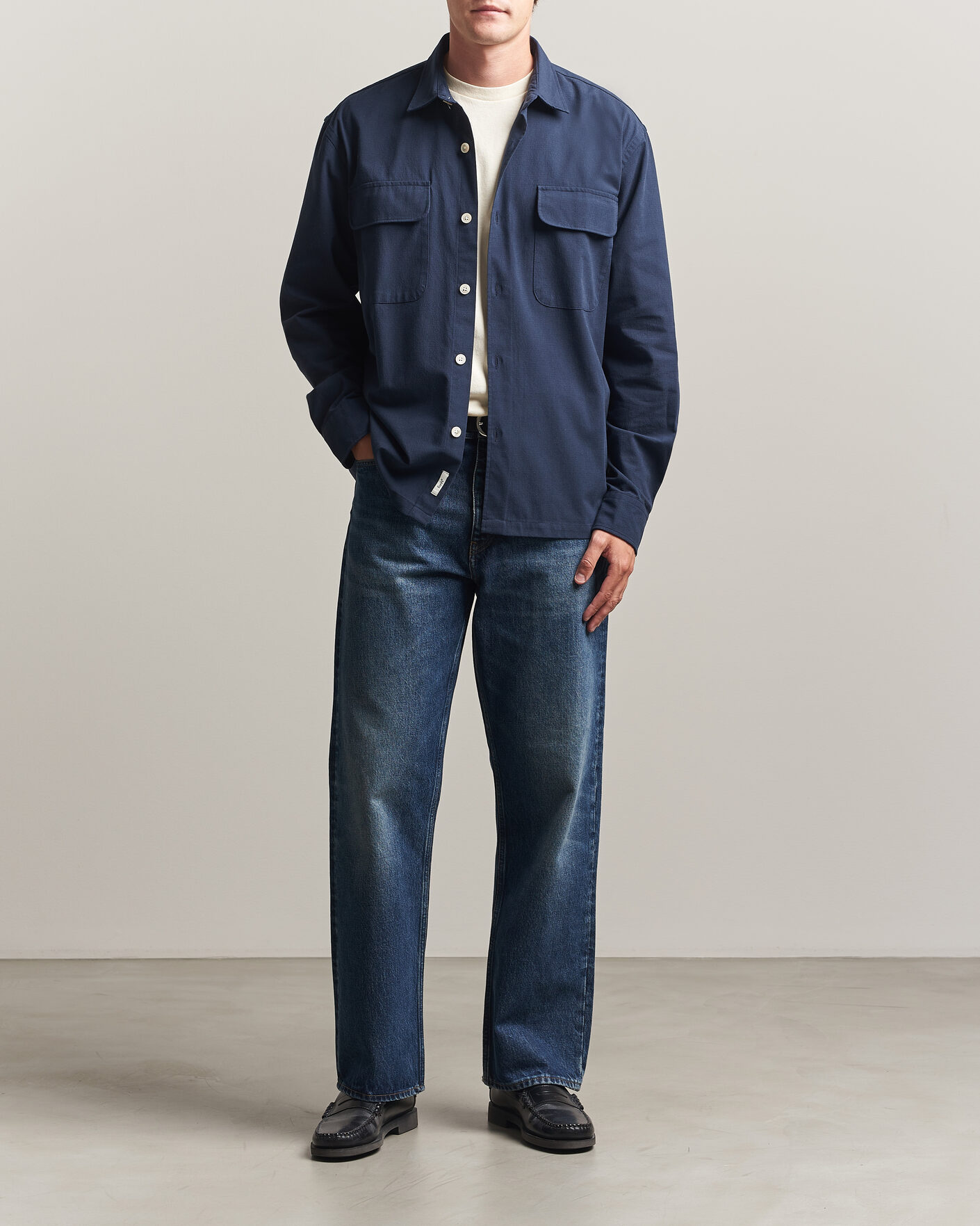 Mies | Kauluspaidat | Forét | Lunar Relaxed Fit Textured Overshirt Navy