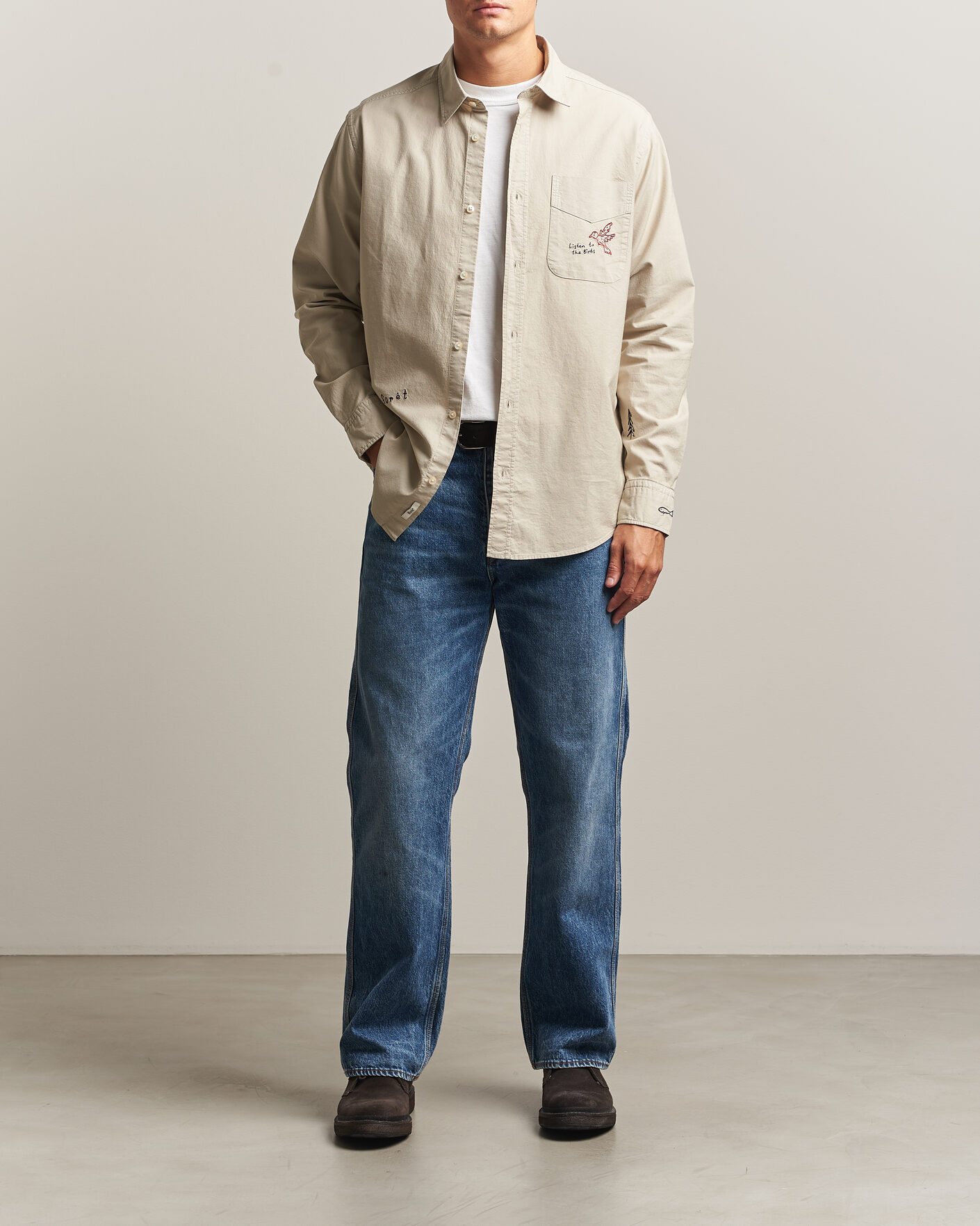 Mies | Kauluspaidat | Forét | Maple Embroidery Oxford Shirt Oat