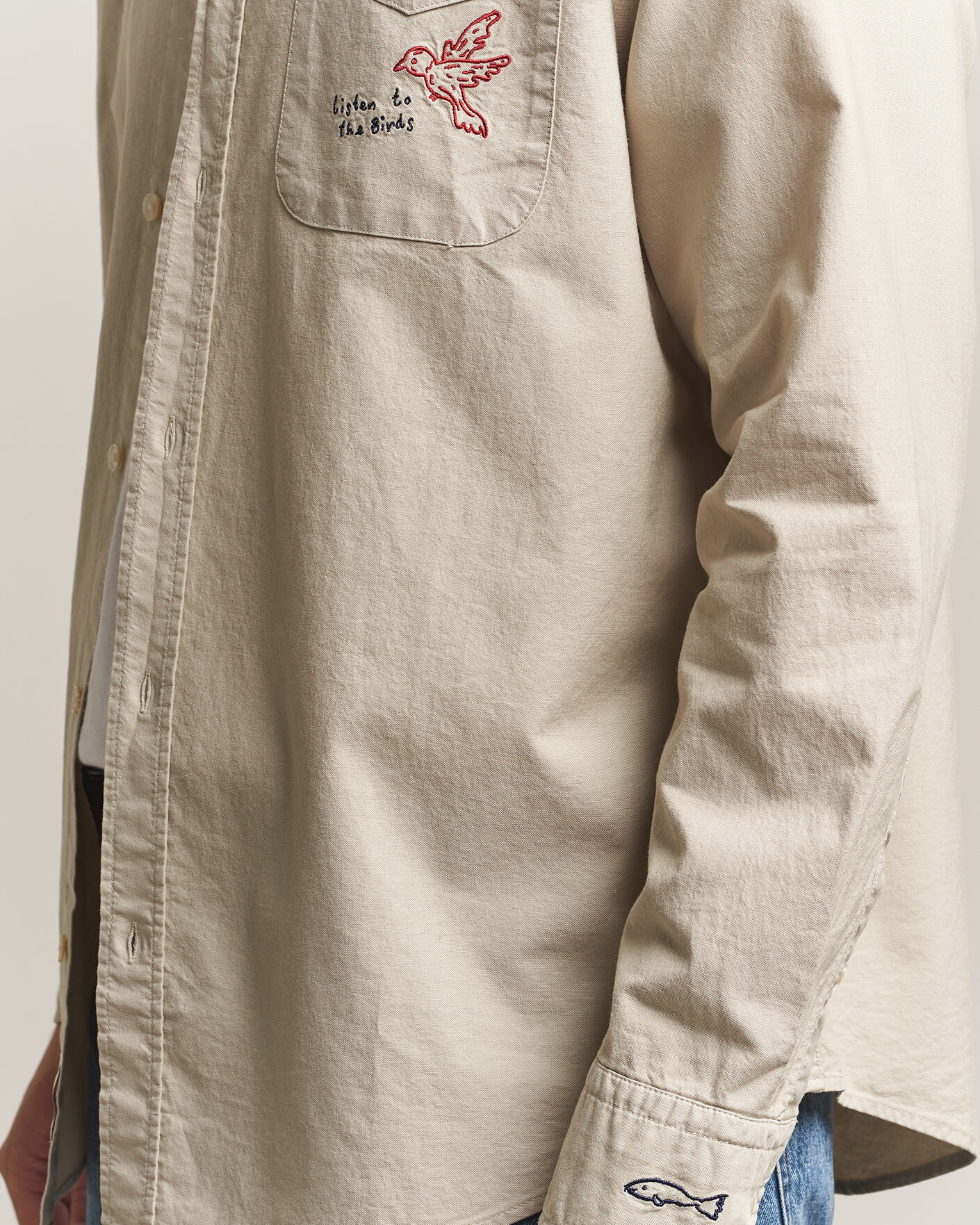 Mies | Kauluspaidat | Forét | Maple Embroidery Oxford Shirt Oat