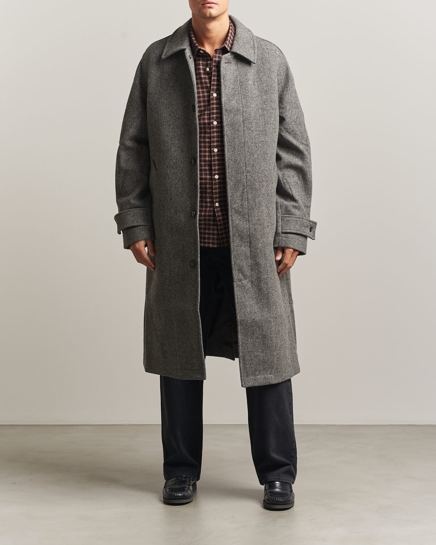Mies | Takit | Forét | Pine Wool Coat Grey Herringbone