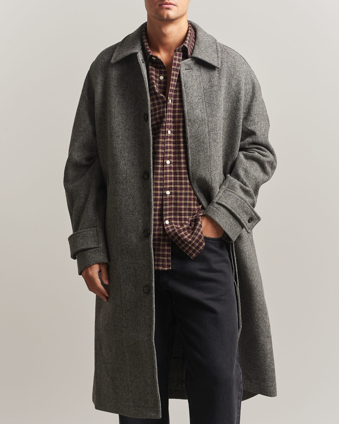 Mies | Takit | Forét | Pine Wool Coat Grey Herringbone