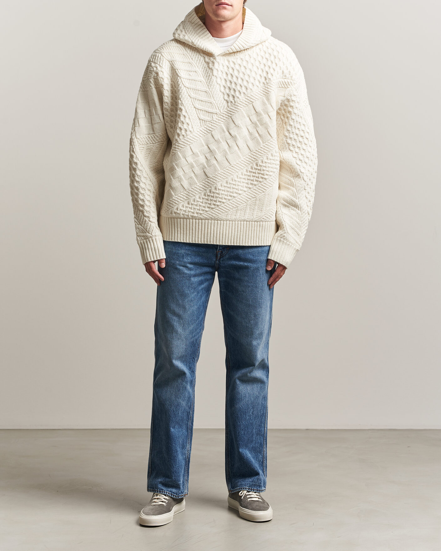 Mies | Puserot | J.Lindeberg | Savio Cable Knitted Hoodie Tofu