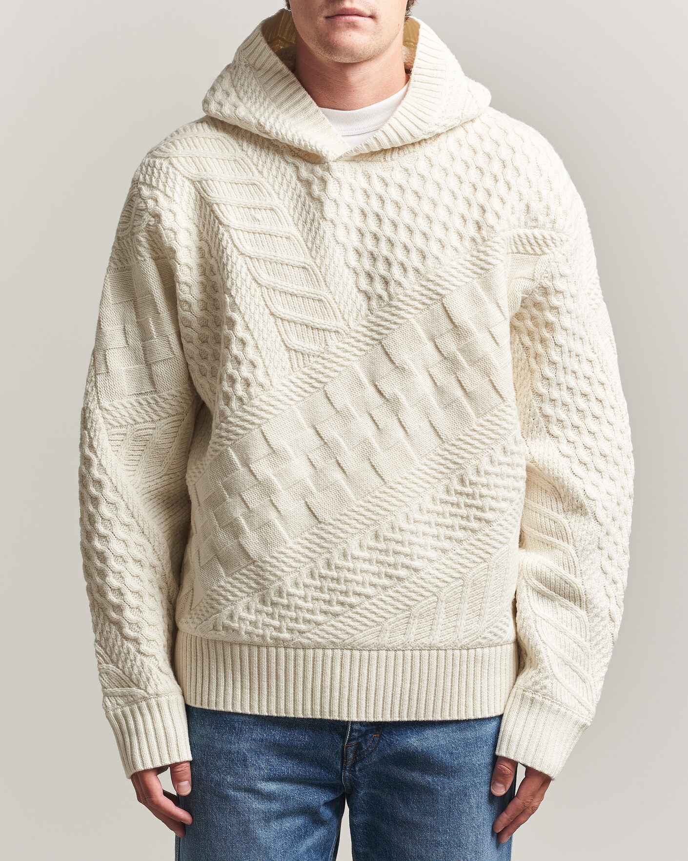 Mies | Puserot | J.Lindeberg | Savio Cable Knitted Hoodie Tofu
