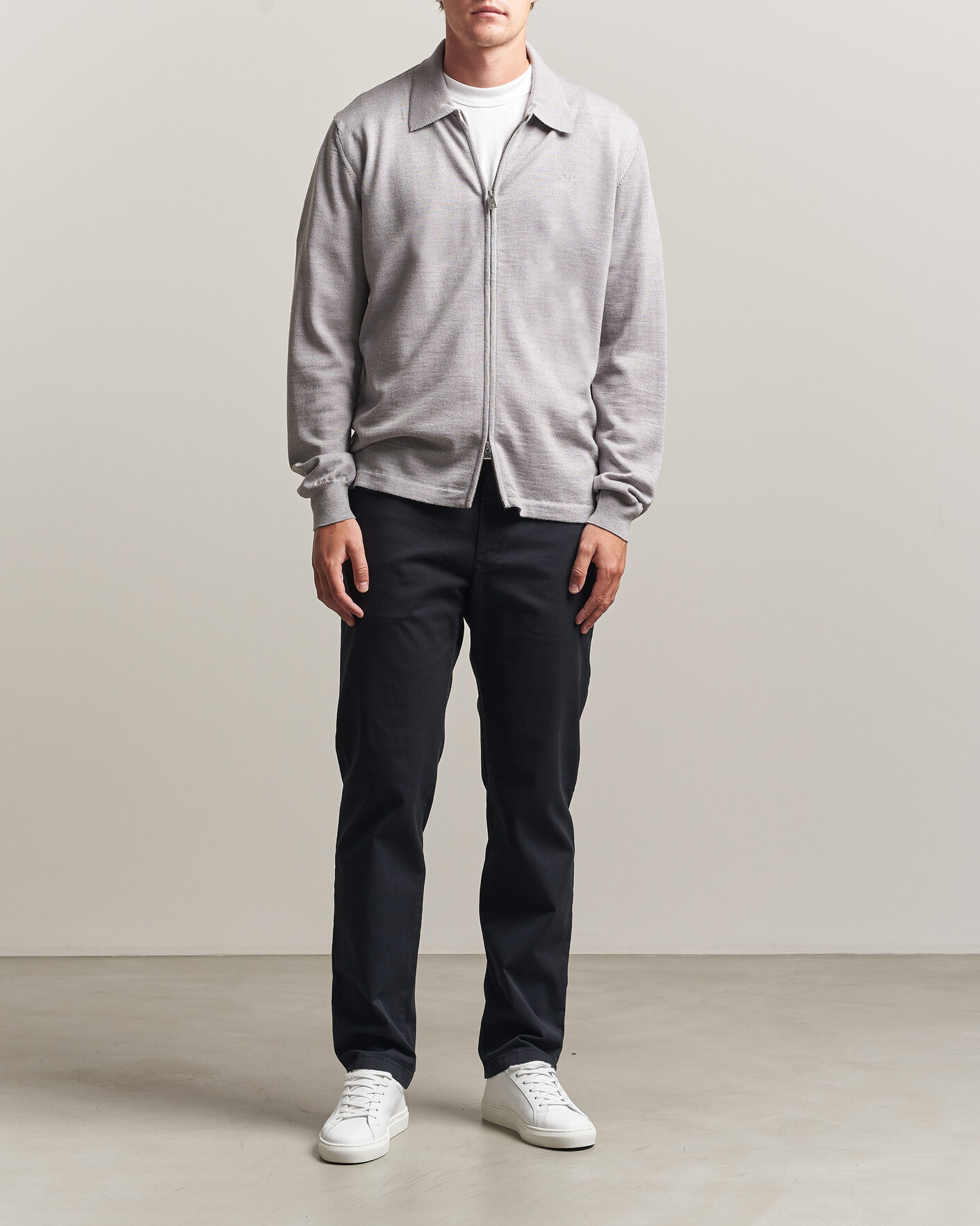Mies | Puserot | J.Lindeberg | Kaleb Merino Full Zip Light Grey Melange