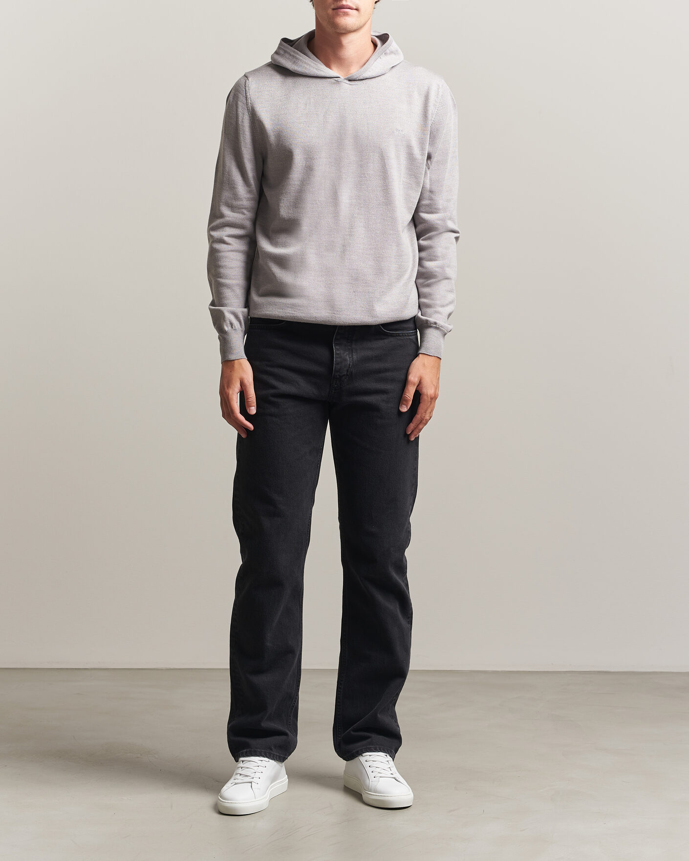 Mies | Puserot | J.Lindeberg | Karl Merino Hoodie Light Grey Melange