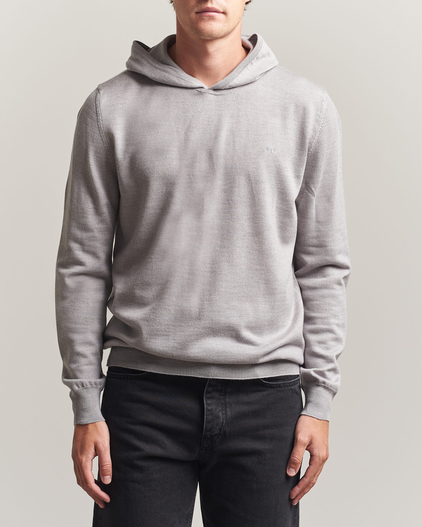 Mies | Puserot | J.Lindeberg | Karl Merino Hoodie Light Grey Melange