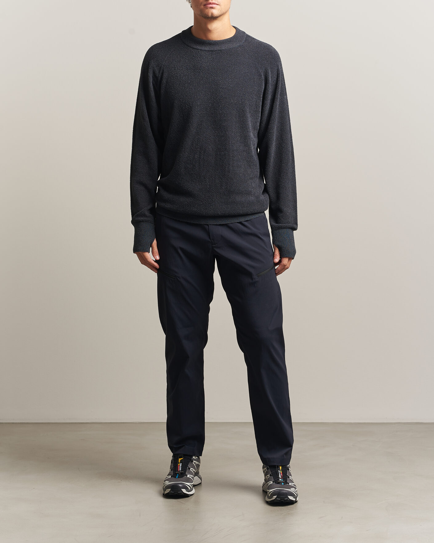 Mies | Puserot | Goldwin | Mesh Pile Crew Neck Wolf Gray