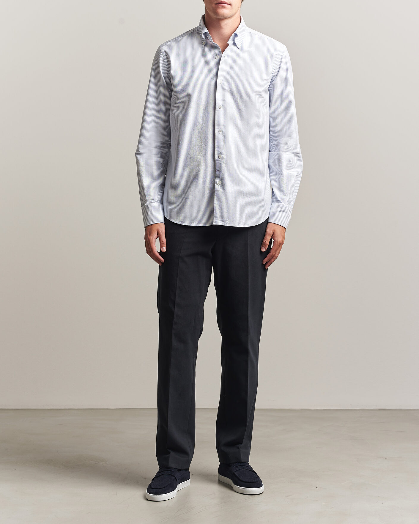 Mies | Kauluspaidat | Grigio | Oxford Button Down Shirt Light Blue Stripe