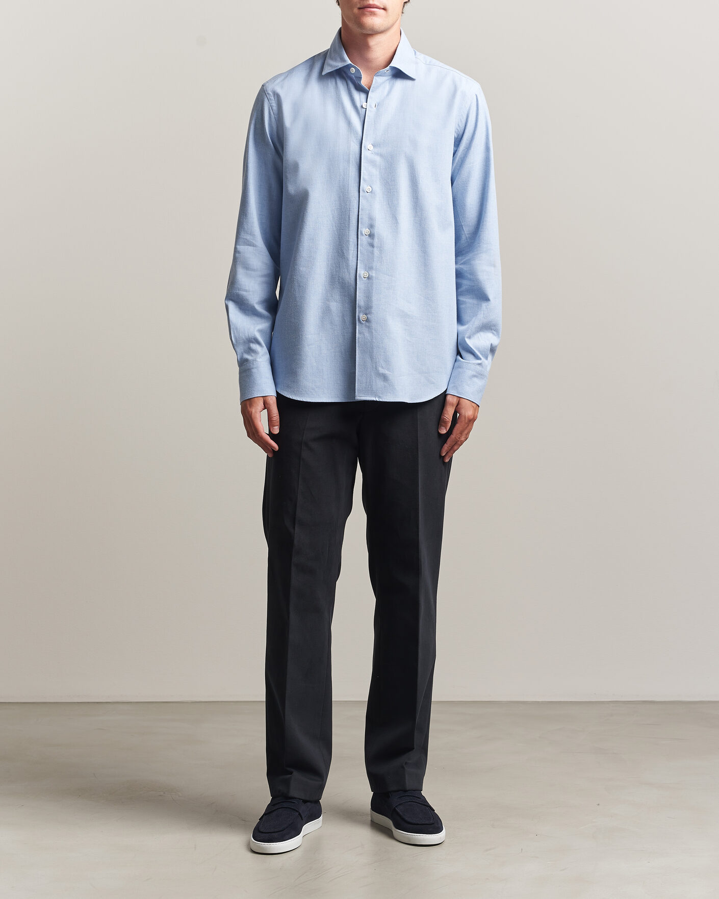 Mies | Kauluspaidat | Grigio | Washed Flannel Shirt Light Blue