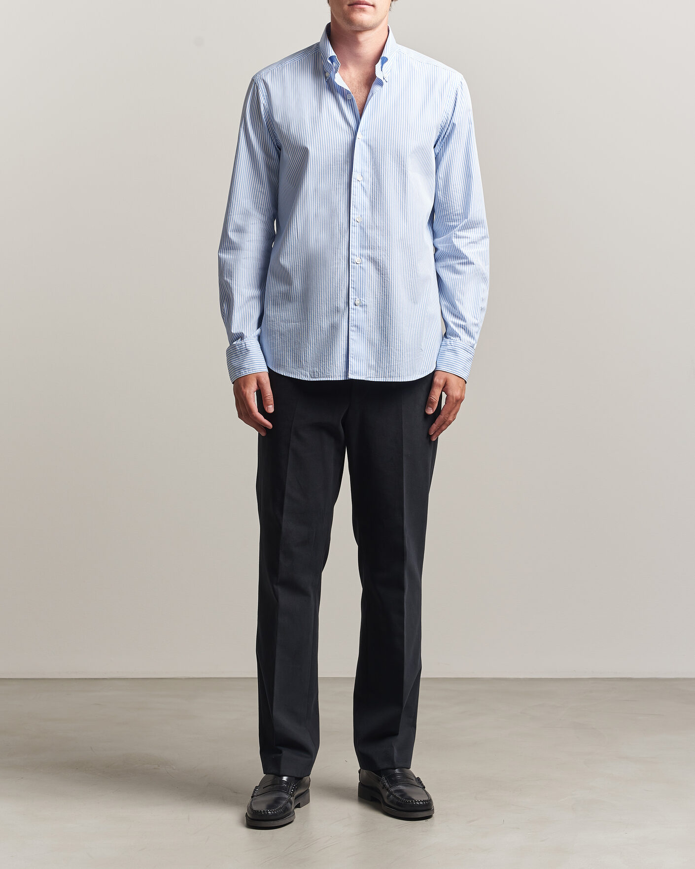 Mies | Kauluspaidat | Grigio | Popeline Button Down Shirt Light Blue Stripe