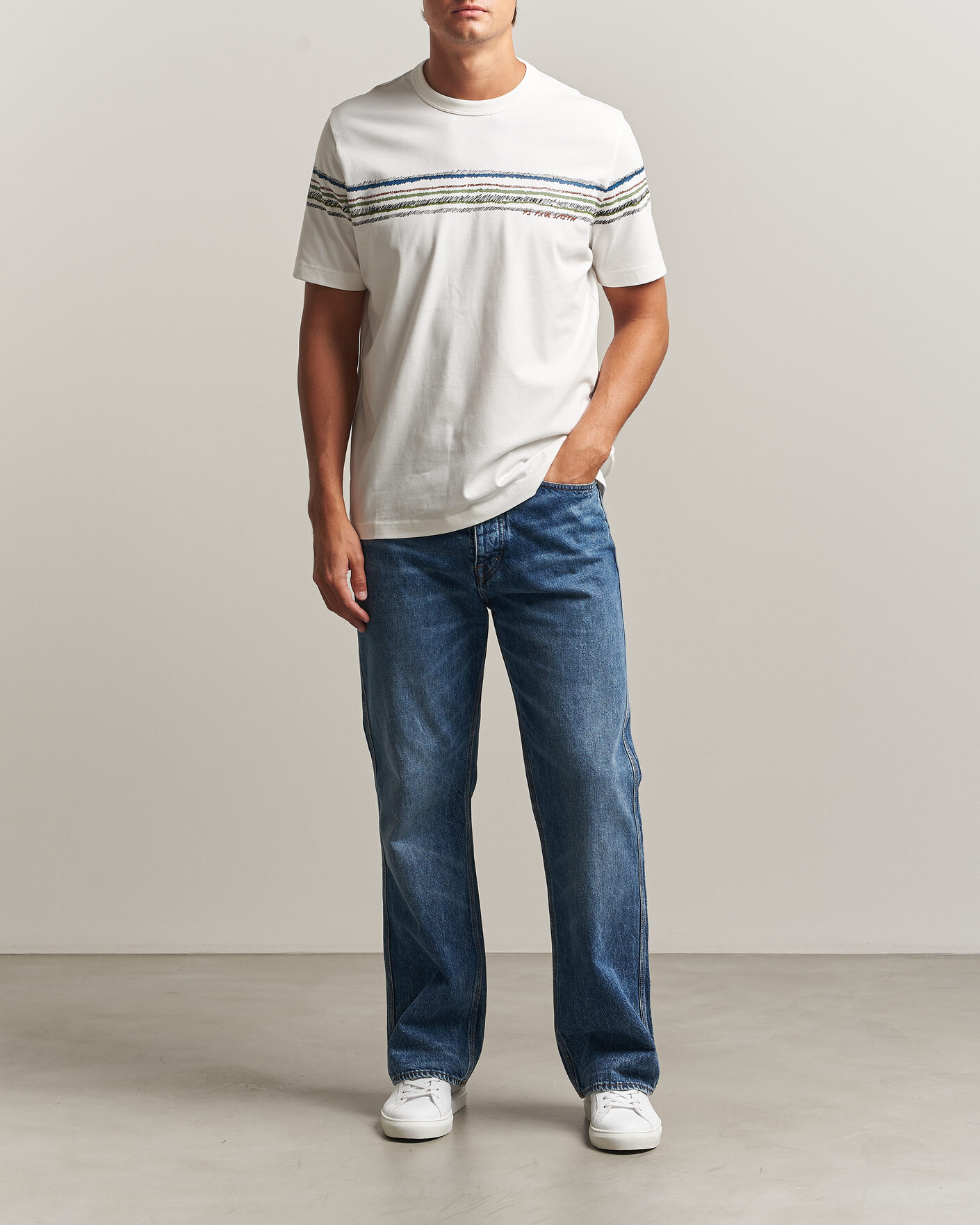 Mies | T-paidat | PS Paul Smith | Stripes Crew Neck T-Shirt White
