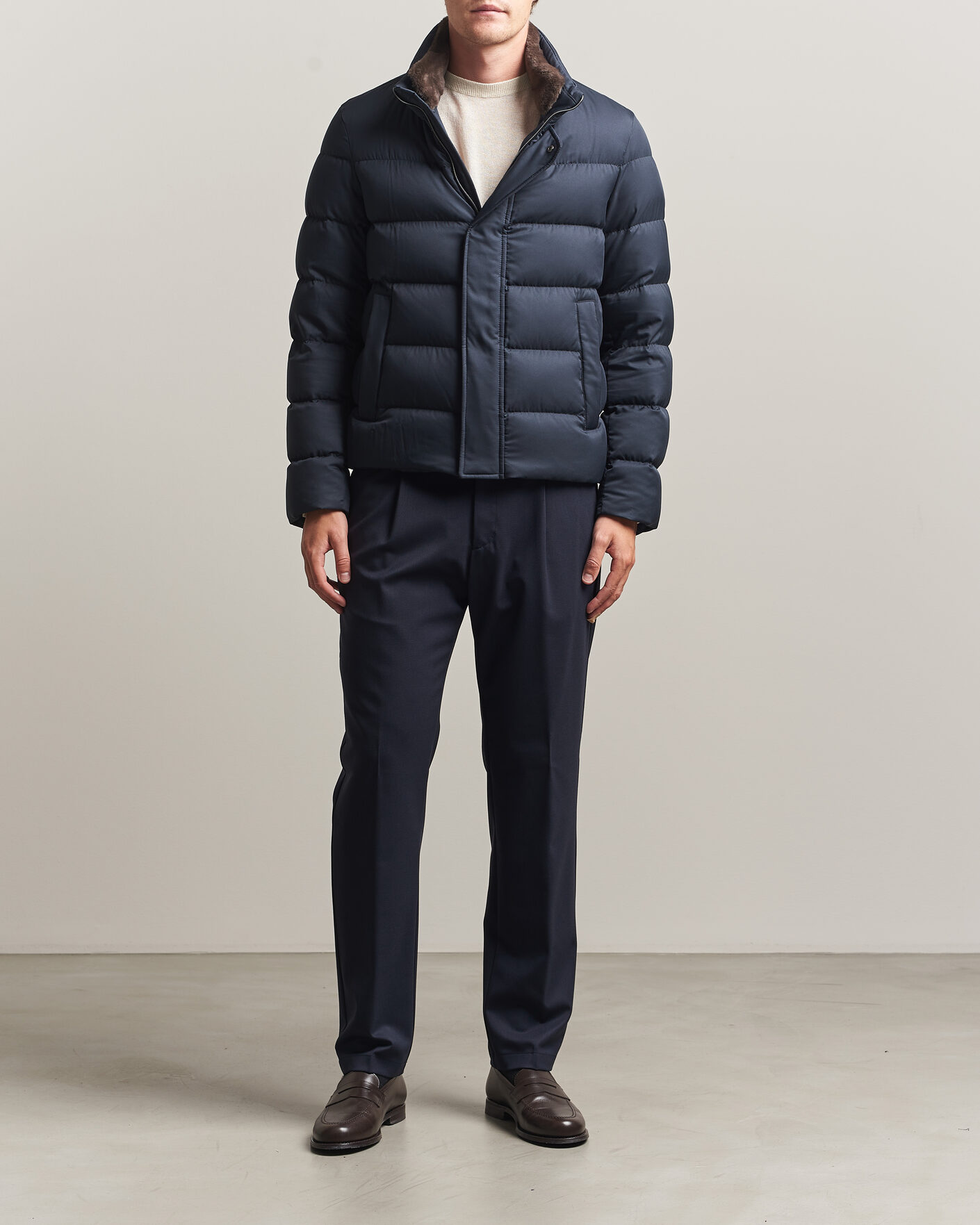 Mies | Takit | Herno | Faux Fur Down Jacket Navy