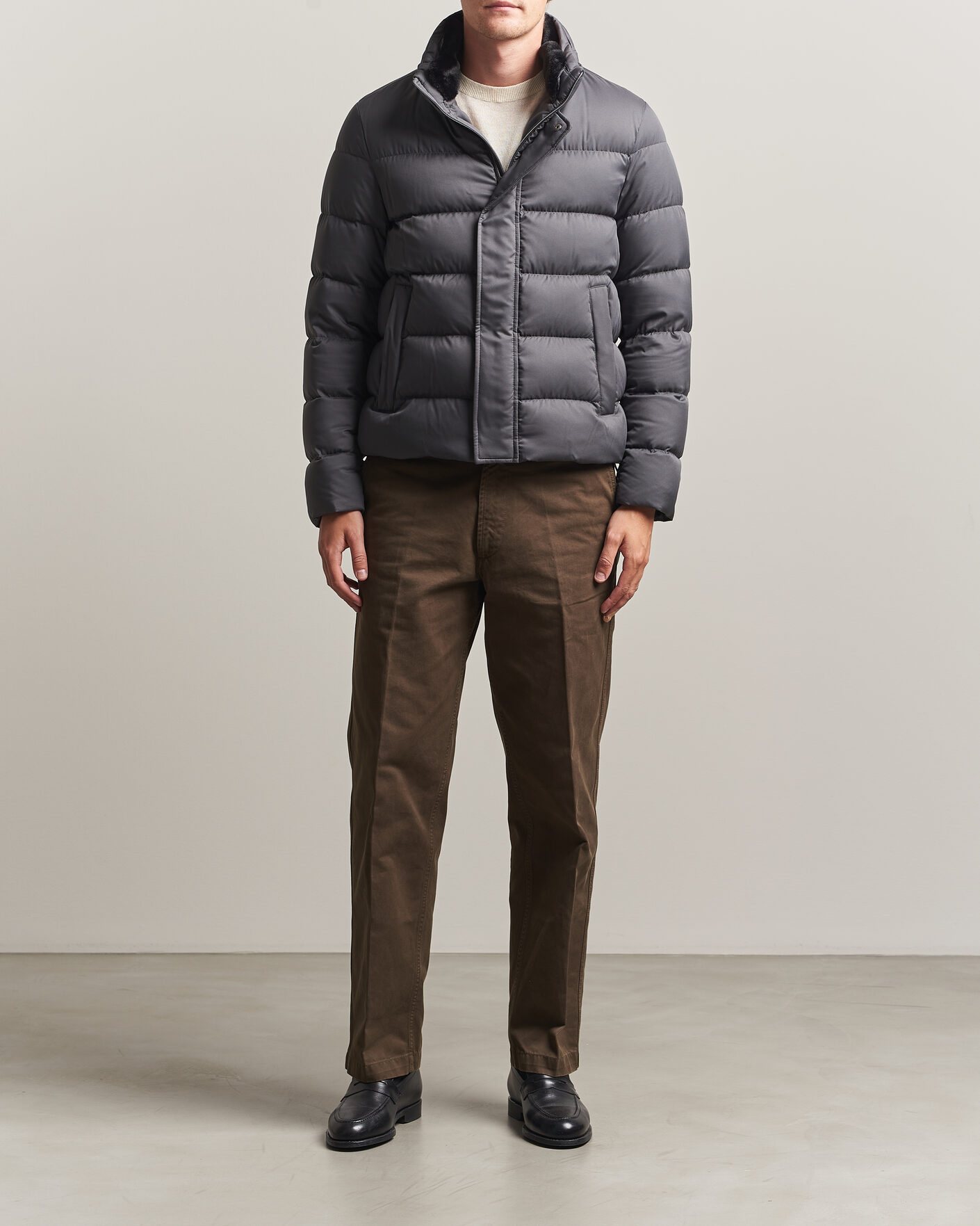 Mies | Takit | Herno | Faux Fur Down Jacket Dark Grey