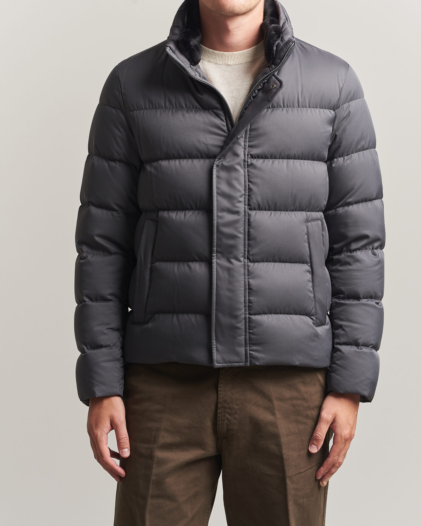 Mies | Takit | Herno | Faux Fur Down Jacket Dark Grey