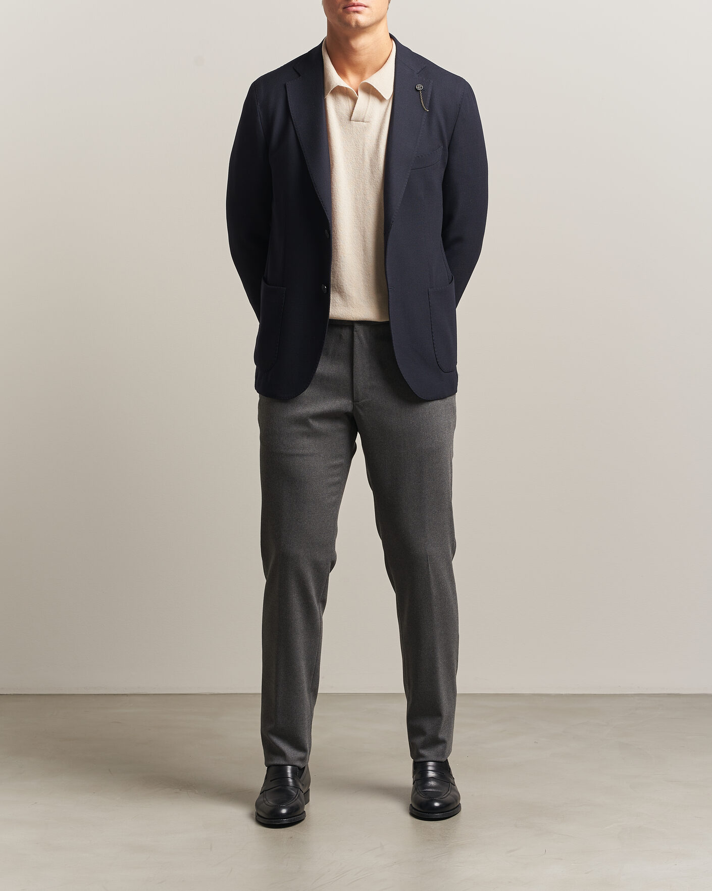 Mies | Housut | Incotex | Slim Fit Washable Flannel Trousers Grey Melange