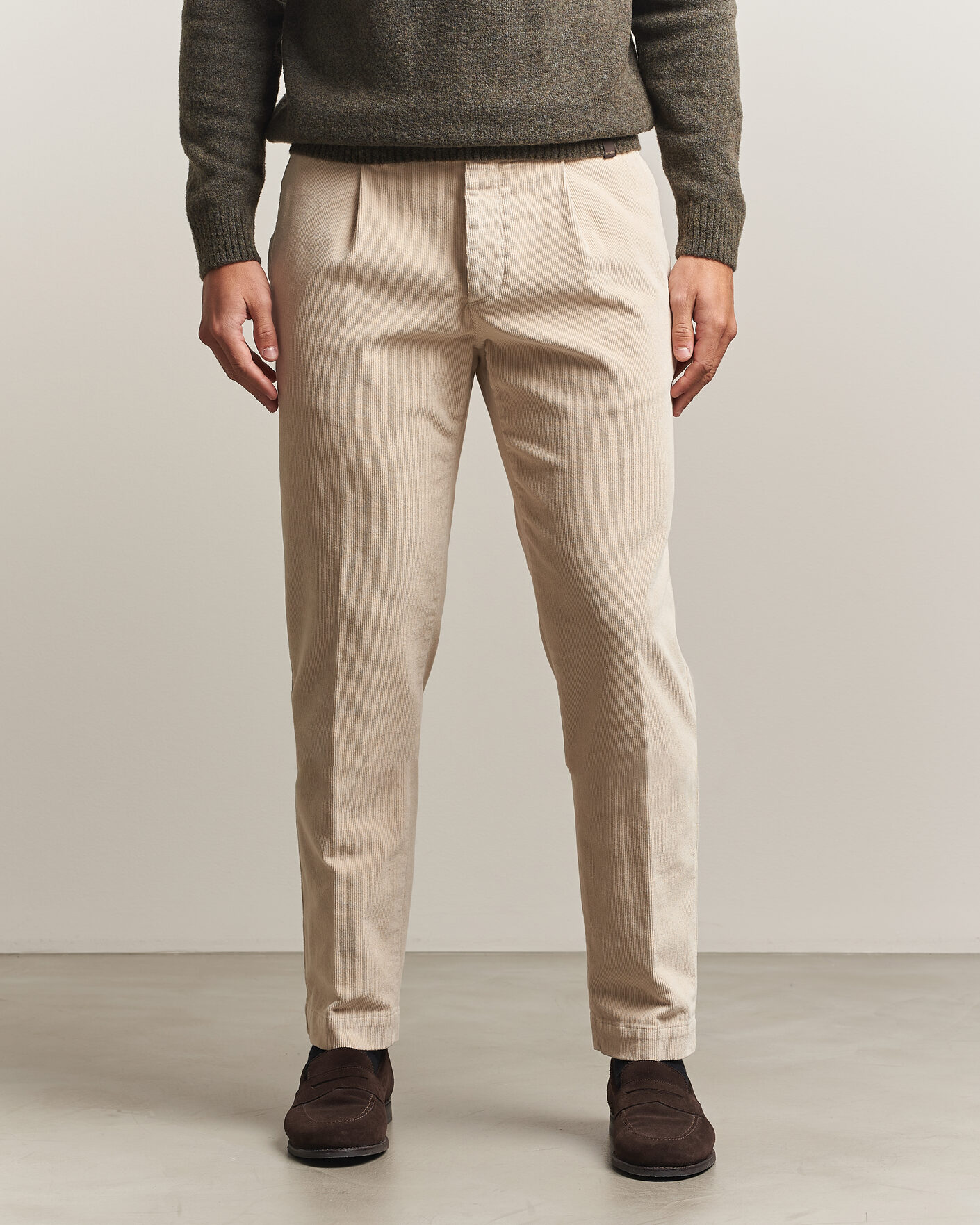 Mies | Housut | Incotex | Regular Fit Washed Corduroy Slacks Off White