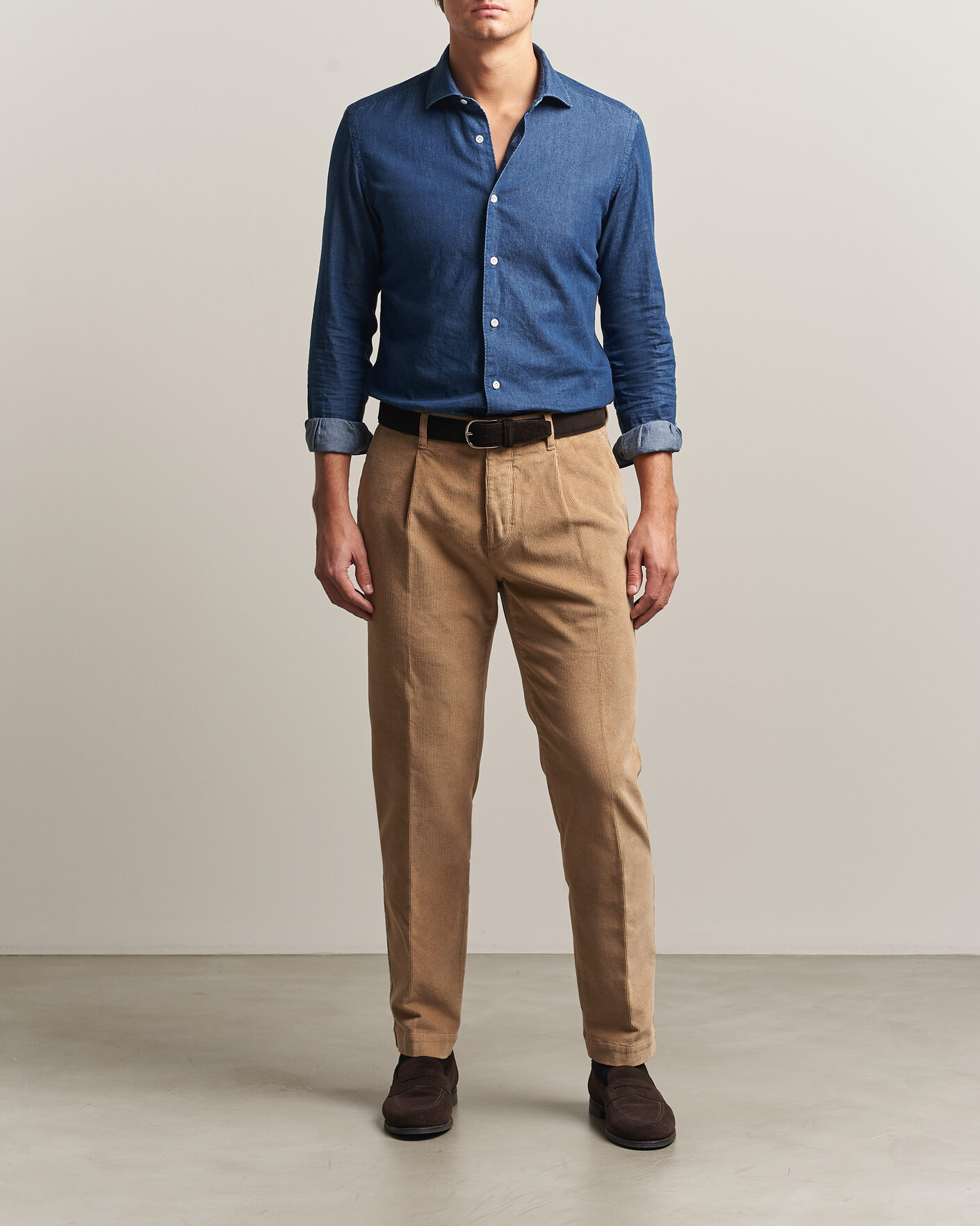 Mies | Housut | Incotex | Regular Fit Washed Corduroy Slacks Khaki