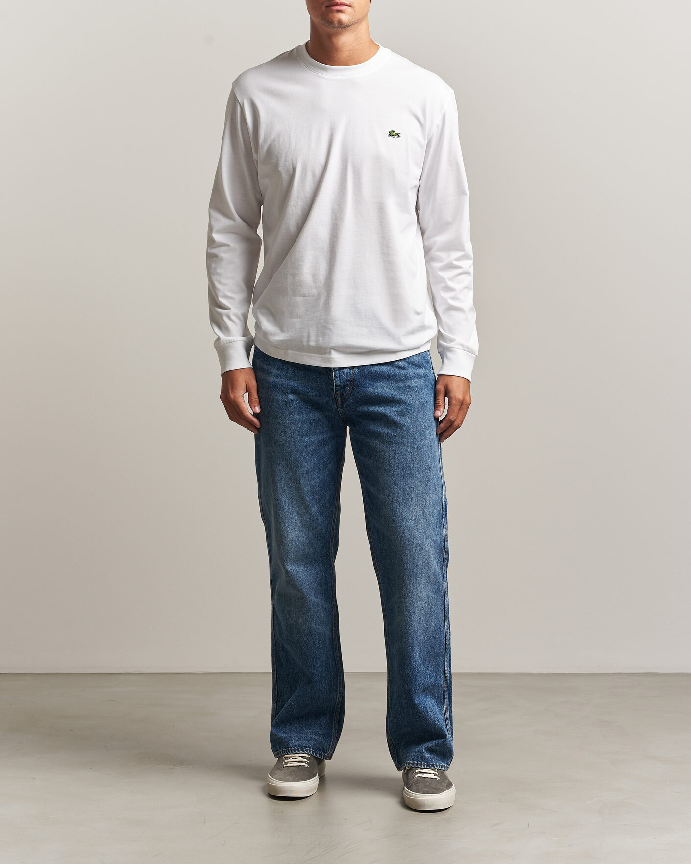 Mies | T-paidat | Lacoste | Crew Neck Long Sleeve T-Shirt White
