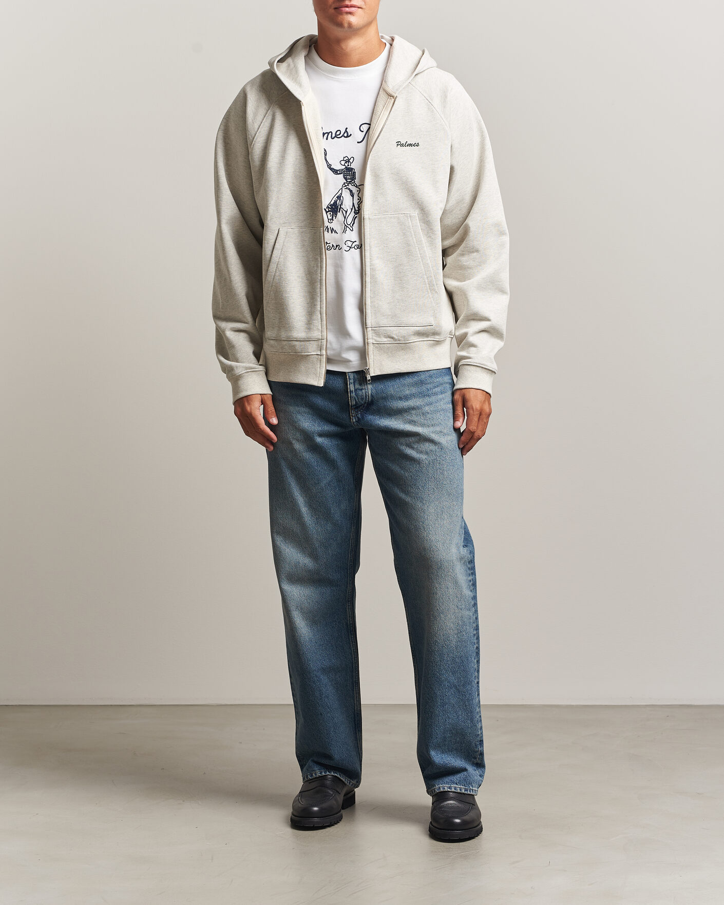 Mies | Puserot | Palmes | Logo Zip Hoodie Grey Melange