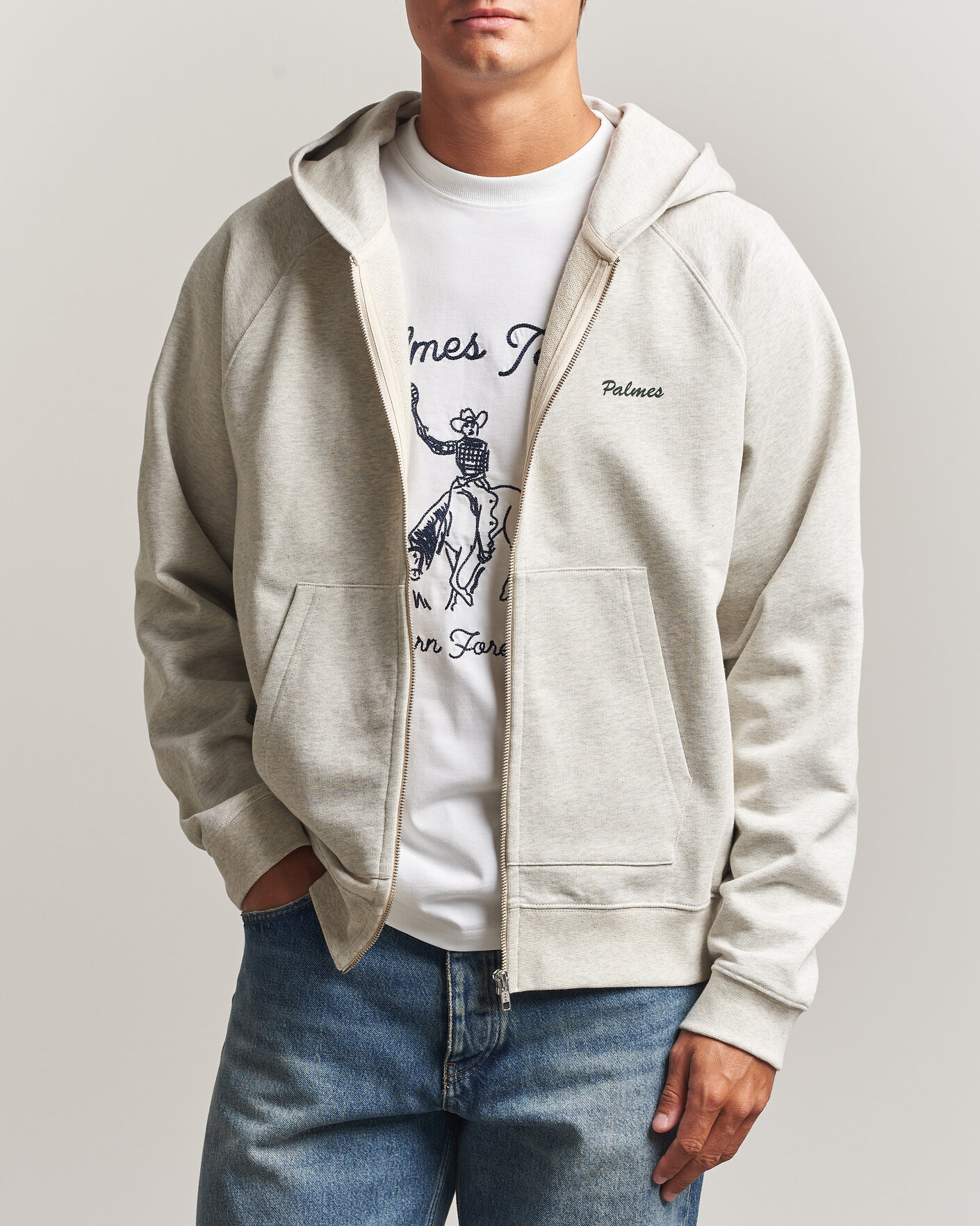Mies | Puserot | Palmes | Logo Zip Hoodie Grey Melange
