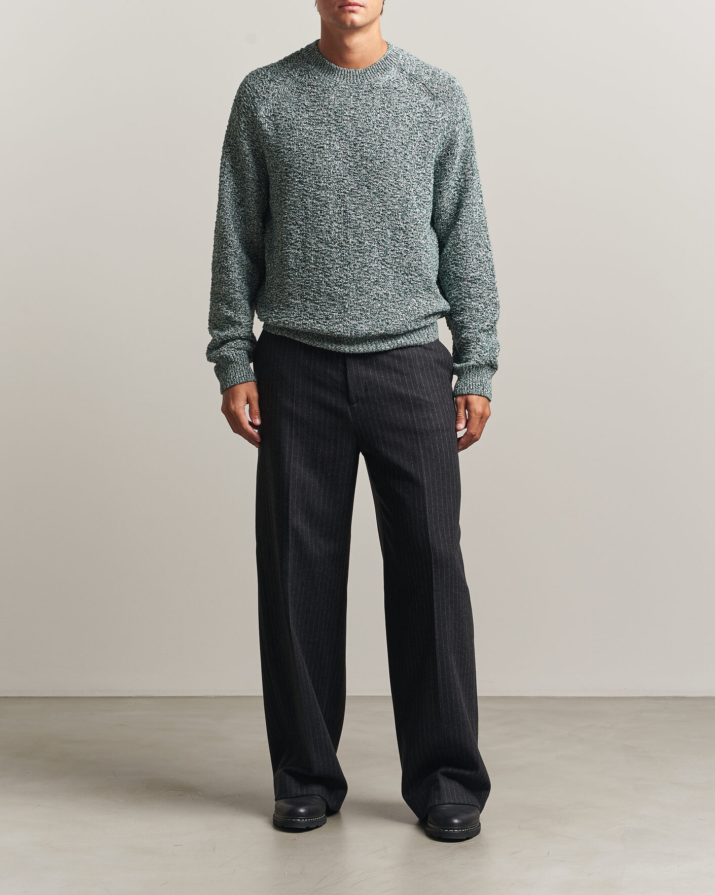 Mies | Puserot | Palmes | Knitted Crew Neck Sweater Green Melange