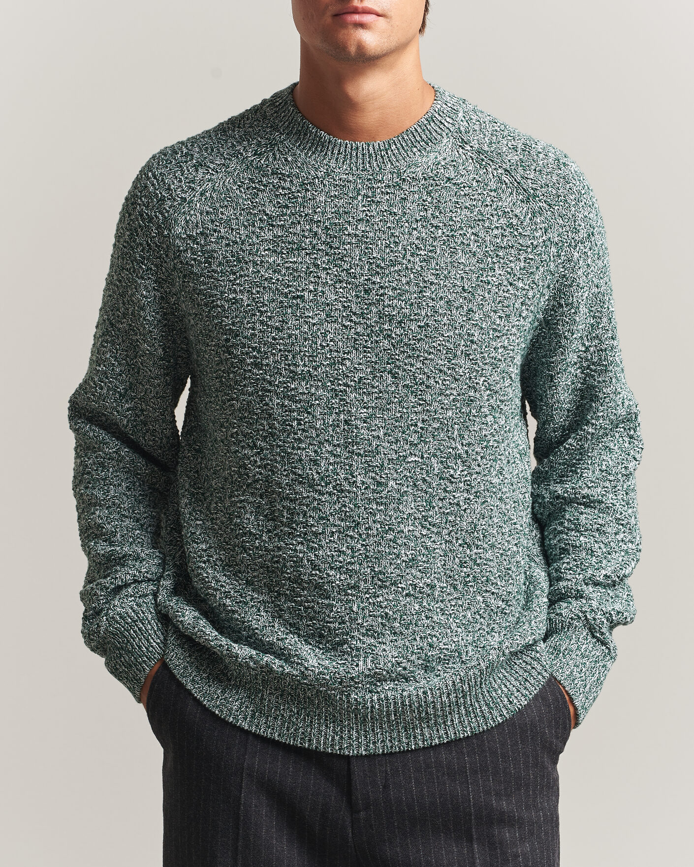 Mies | Puserot | Palmes | Knitted Crew Neck Sweater Green Melange