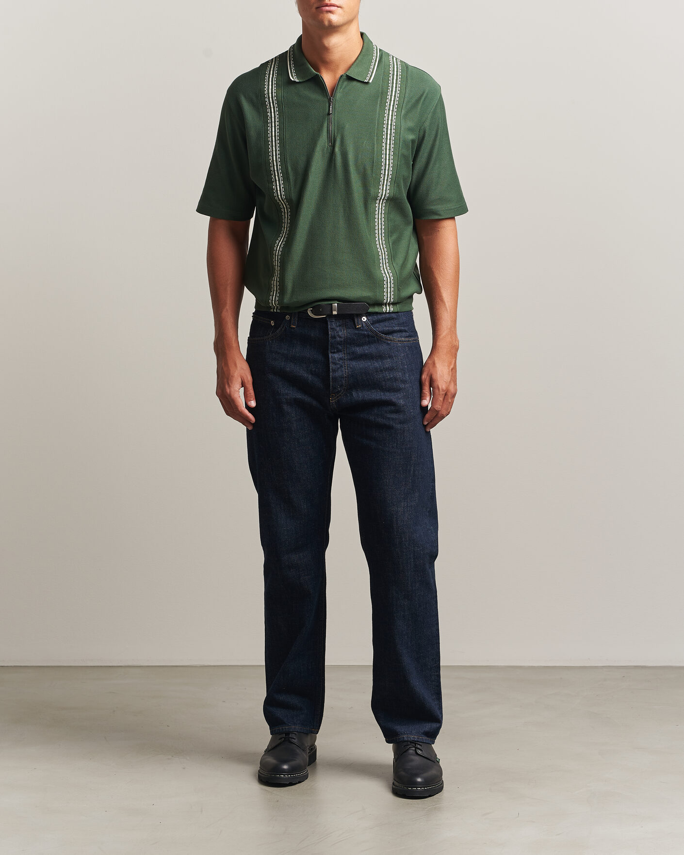 Mies | Pikeet | Palmes | Panel Zip Polo Green