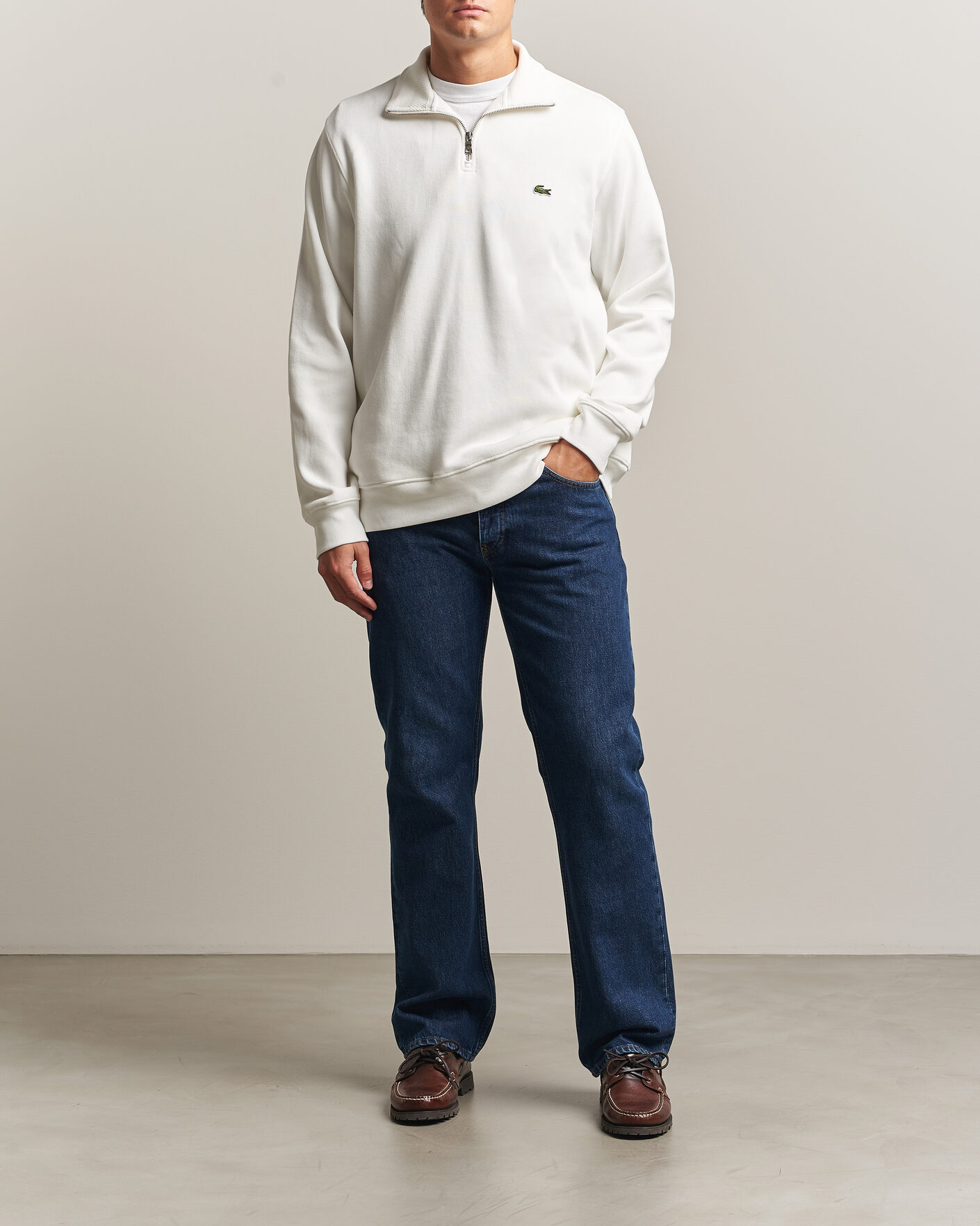 Mies | Puserot | Lacoste | Rib Interlock Half Zip Flour