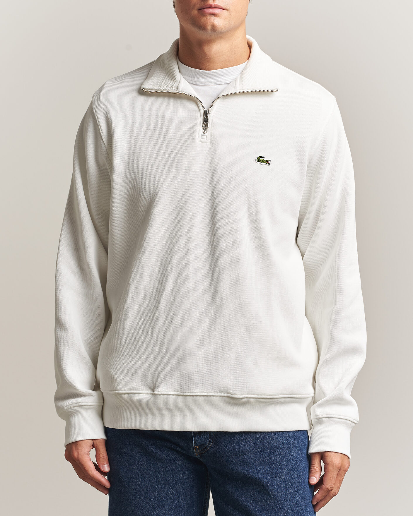 Mies | Puserot | Lacoste | Rib Interlock Half Zip Flour